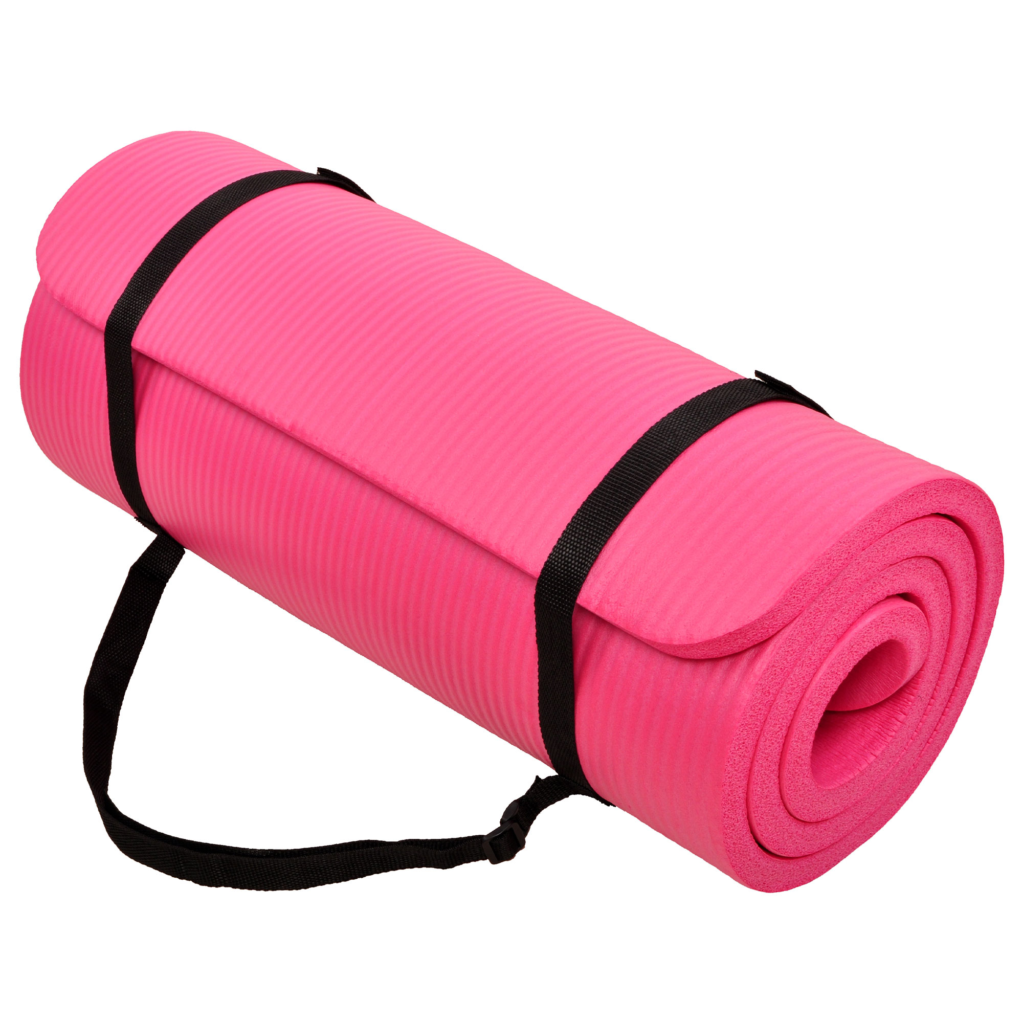 SIGNATURE FITNESS 1 Inches Extra Thick Exercise Fitness Yoga Mat w/ Carry Strap Pink #SFYM-1INPK