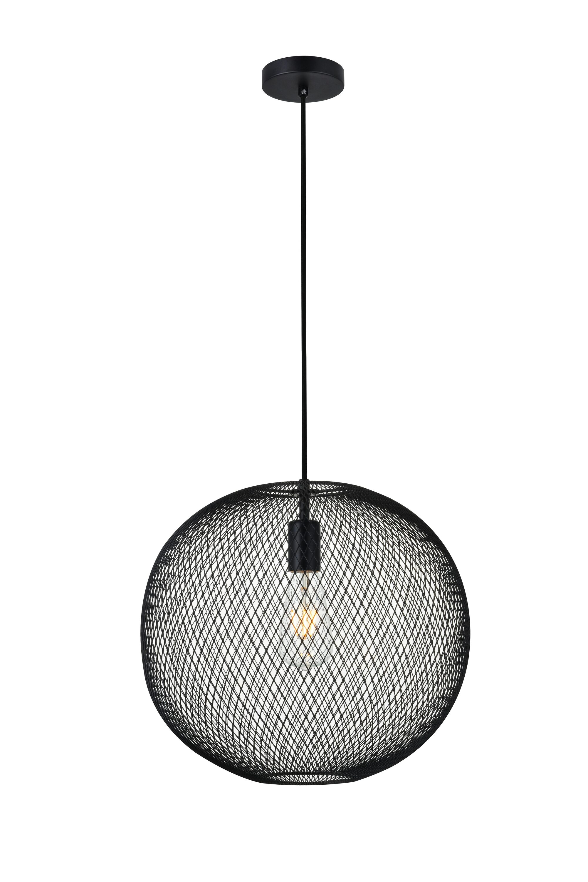 Elegant Decor - Home Furnishing 1 -Light Black Mid-century Metal Globe Medium Hanging Pendant Light