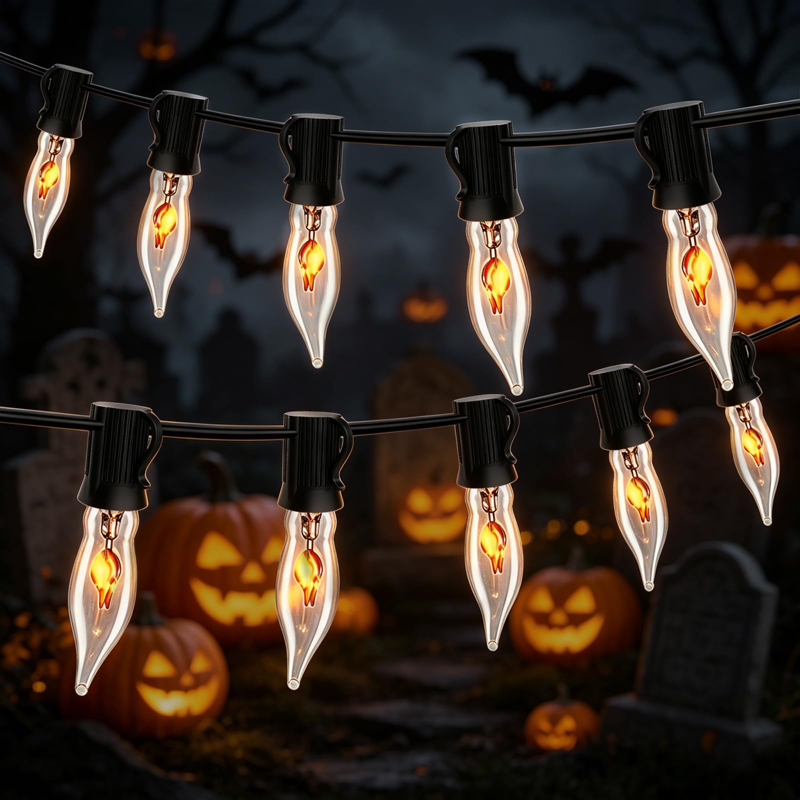 JVFCXXV  50Ft Heavy Duty Outdoor String Lights with 25 Flame Effect Bulbs Waterproof UL Listed for Party Deck Pergola Camping Bright Connectable