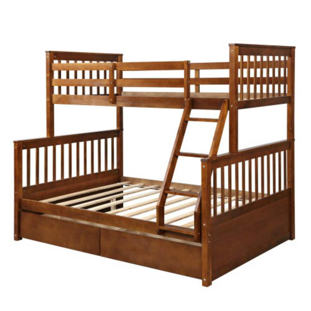 CASAINC LF-LP000065AAD Walnut Twin Over Full Bunk Bed
