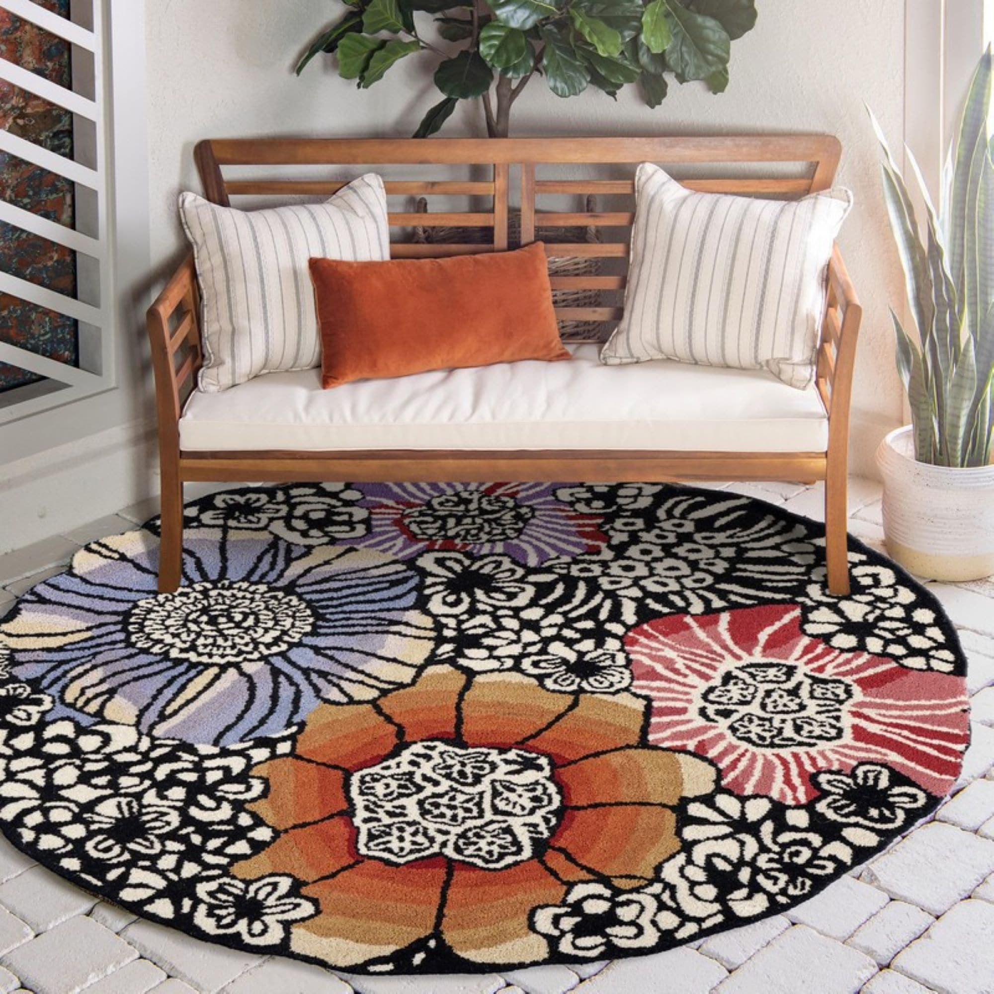LR Home 2615A8084934J8 4 x 4 (ft) Tufted Wool Multi Round Indoor Abstract Farmhouse/Cottage Area rug
