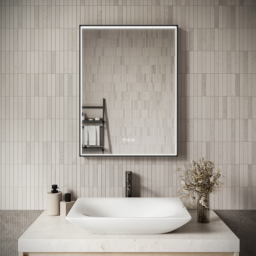 Streamline M-2380-297 24-in x 32-in Beveled Rectangle Dimmable LED Lighted Fog Free Bathroom Vanity Mirror ( Matte Black )