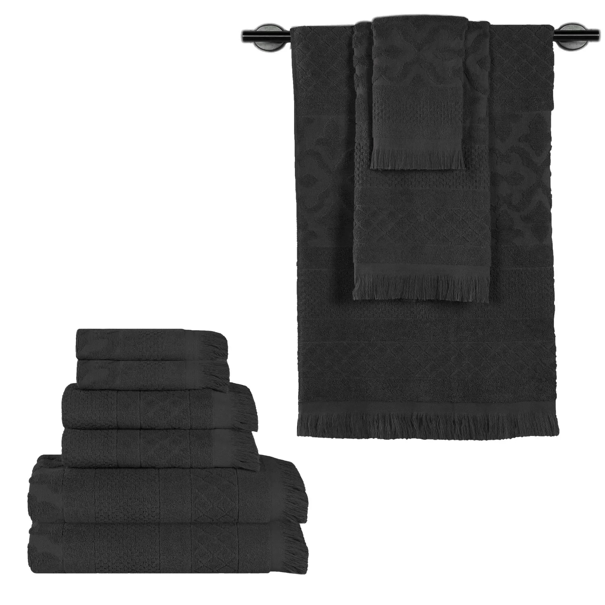 Slickblue Cotton Quick Dry Geometric Jacquard Bath Towel Set Bath Hand Face Towel Collection for Master Bathroom Family Bathroom Home Use Multiple Color and Size Options