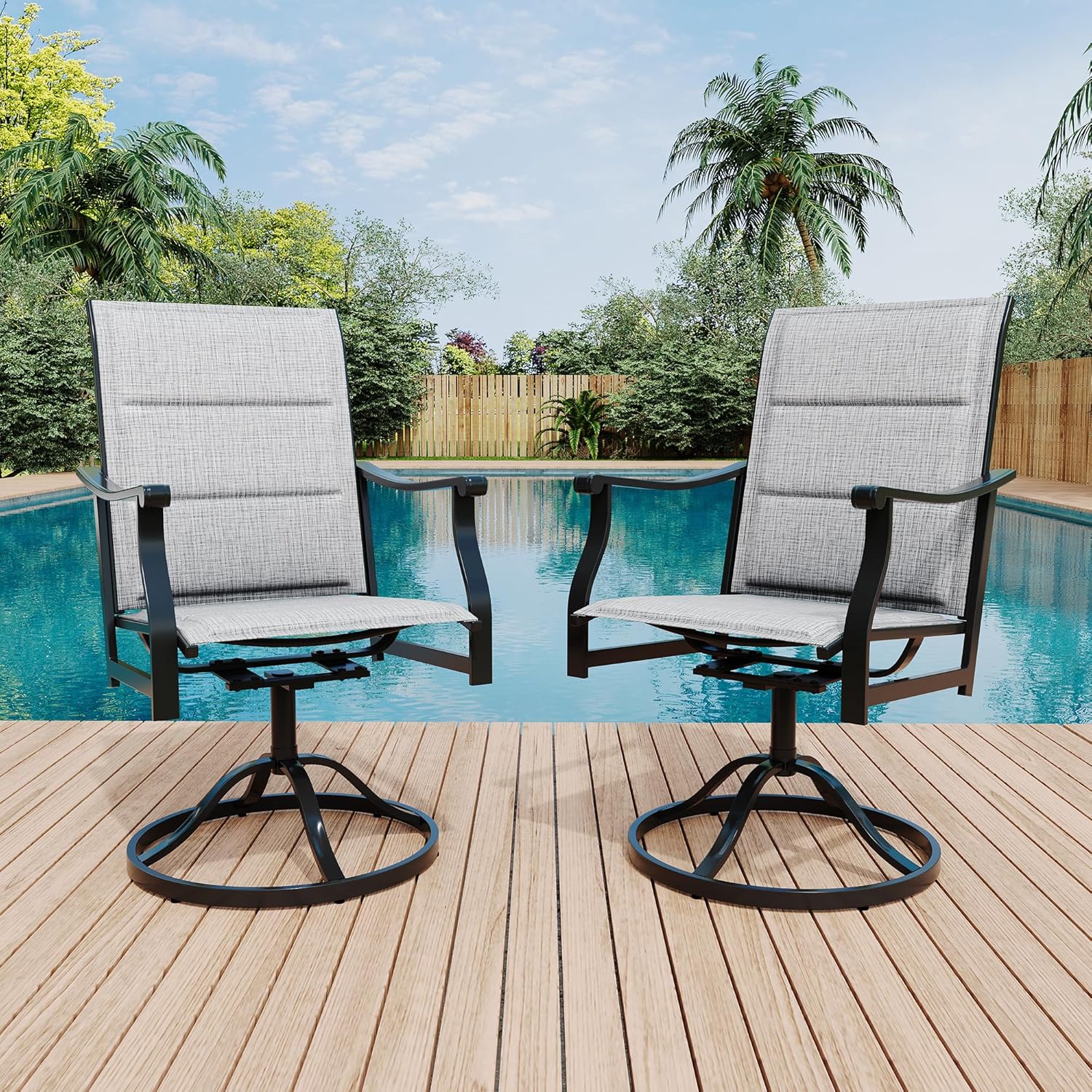 Qeetex LHF-DYQ-PHO-334SJNQJ Outdoor Swivel Dining Chairs with Padded Textilene Breathable Back  Swivel Patio Dining Chairs Set of 2  SwivelPatio SlingChairs Set for Poolside Lawn Garde