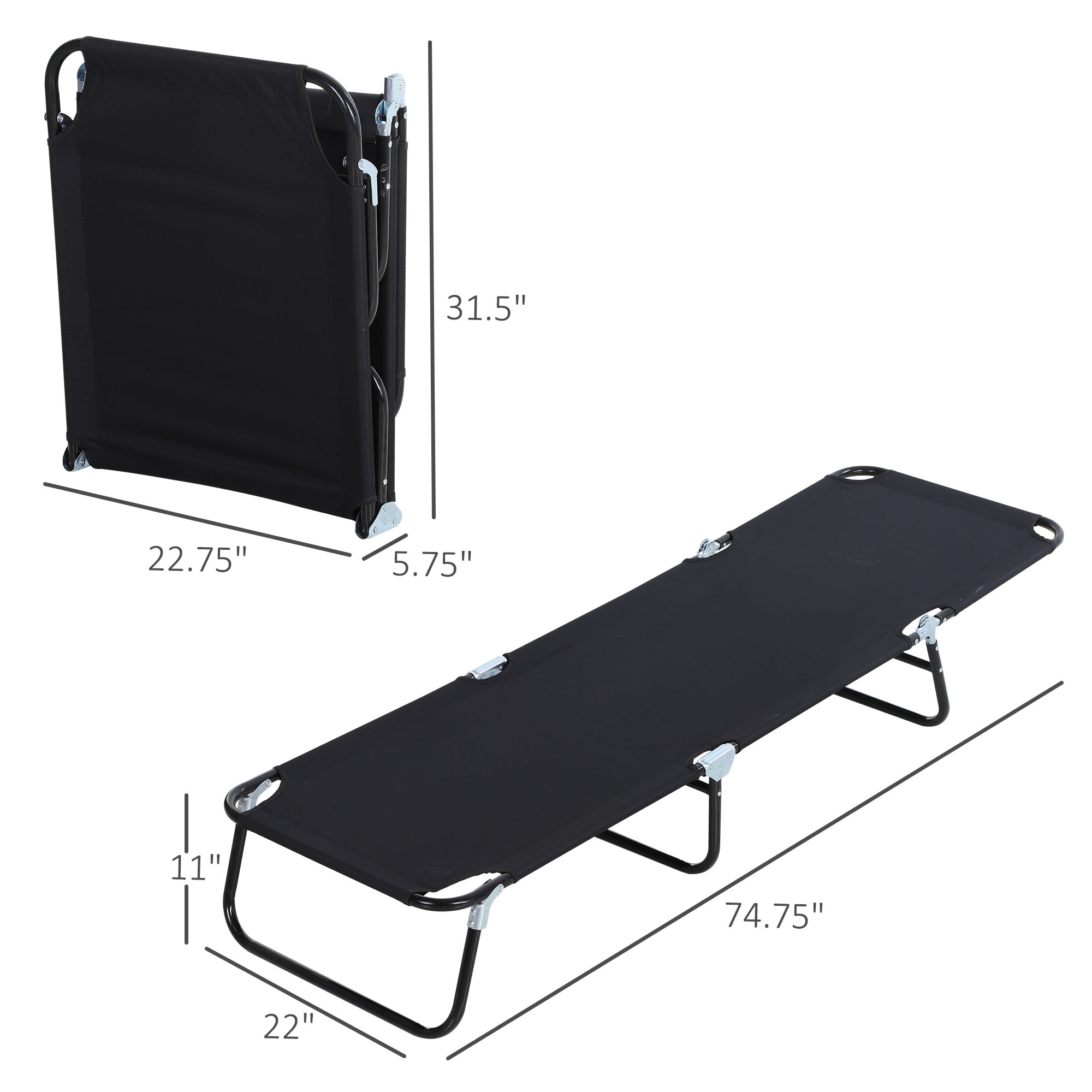Beachside Bliss Black Oxford Foldable Chaise Lounge with 5-Position Backrest