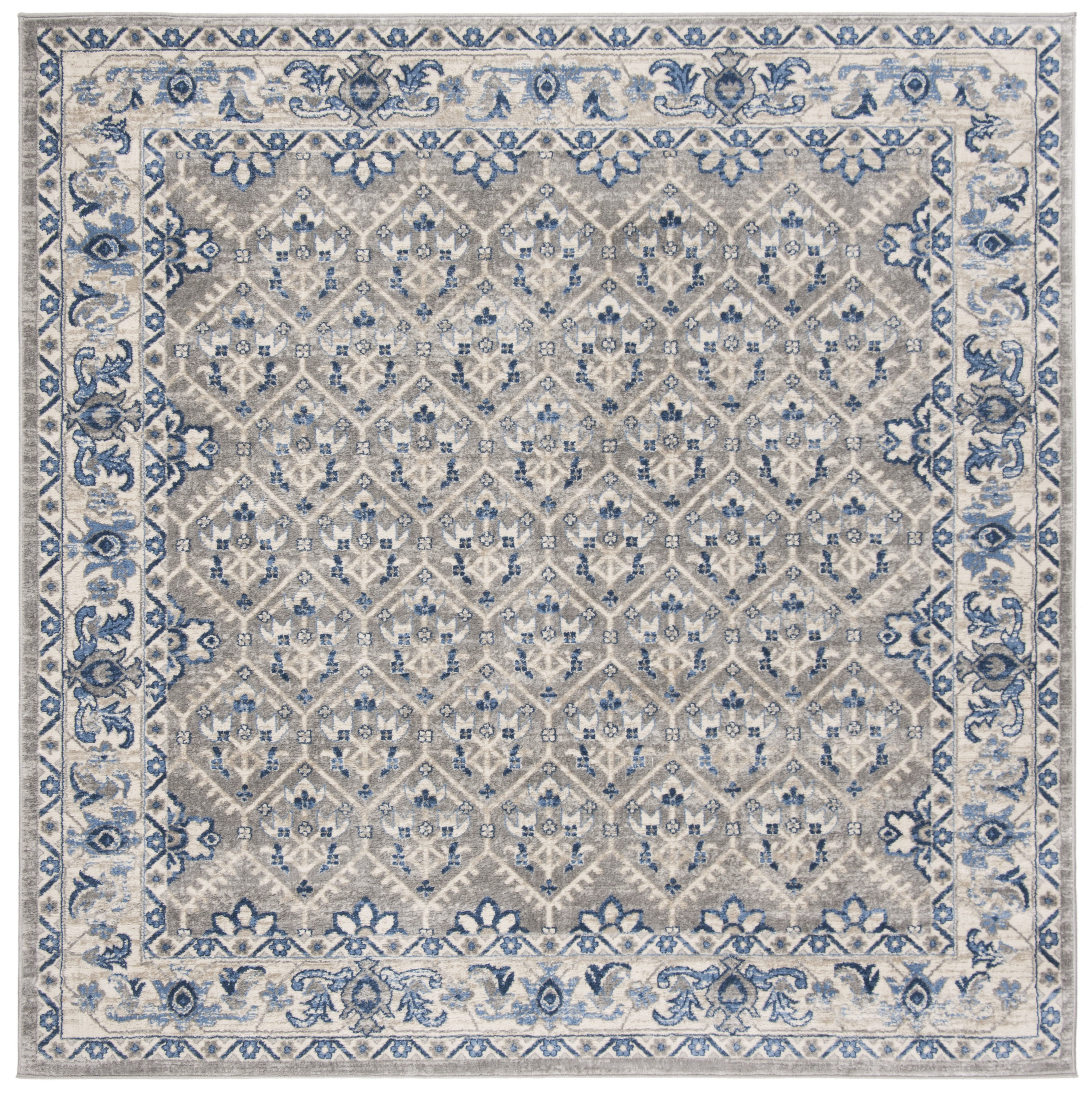 Safavieh BNT869G-9SQ Brentwood Dile 9 x 9 (ft) Loomed Polypropylene Light Gray/Blue Square Indoor Distressed/Overdyed Vintage Area rug