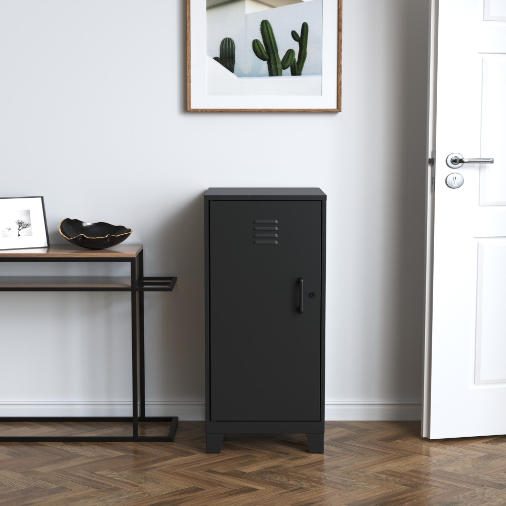Black 42.5" High Metal Storage Locker Cabinet with 3 Shelves