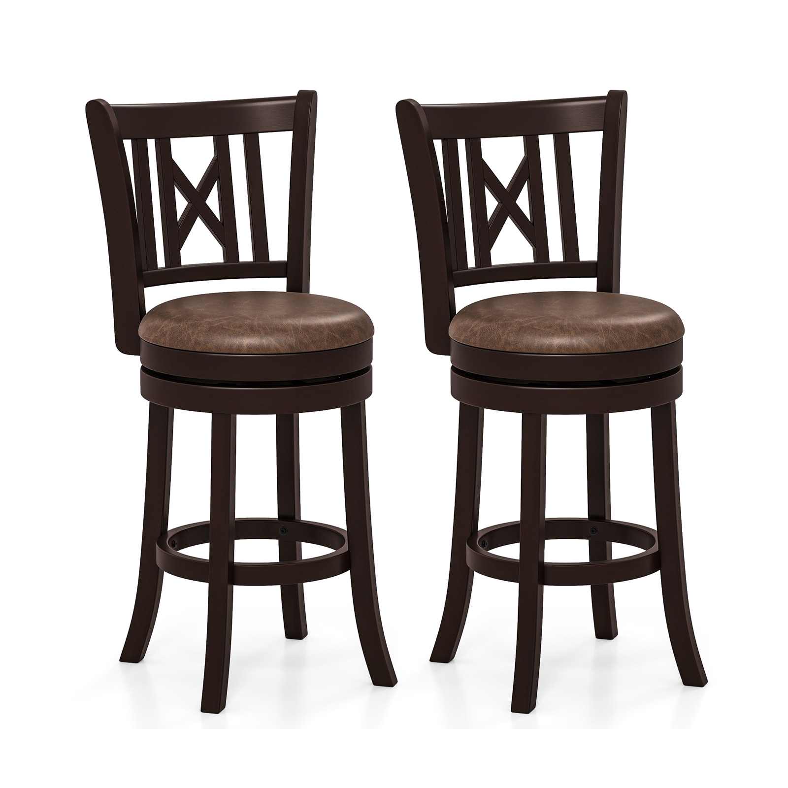  ID12732CF24 Bar Stools Brown 26-in H Counter height Round seat Upholstered Swivel Wood Bar Stool and Back