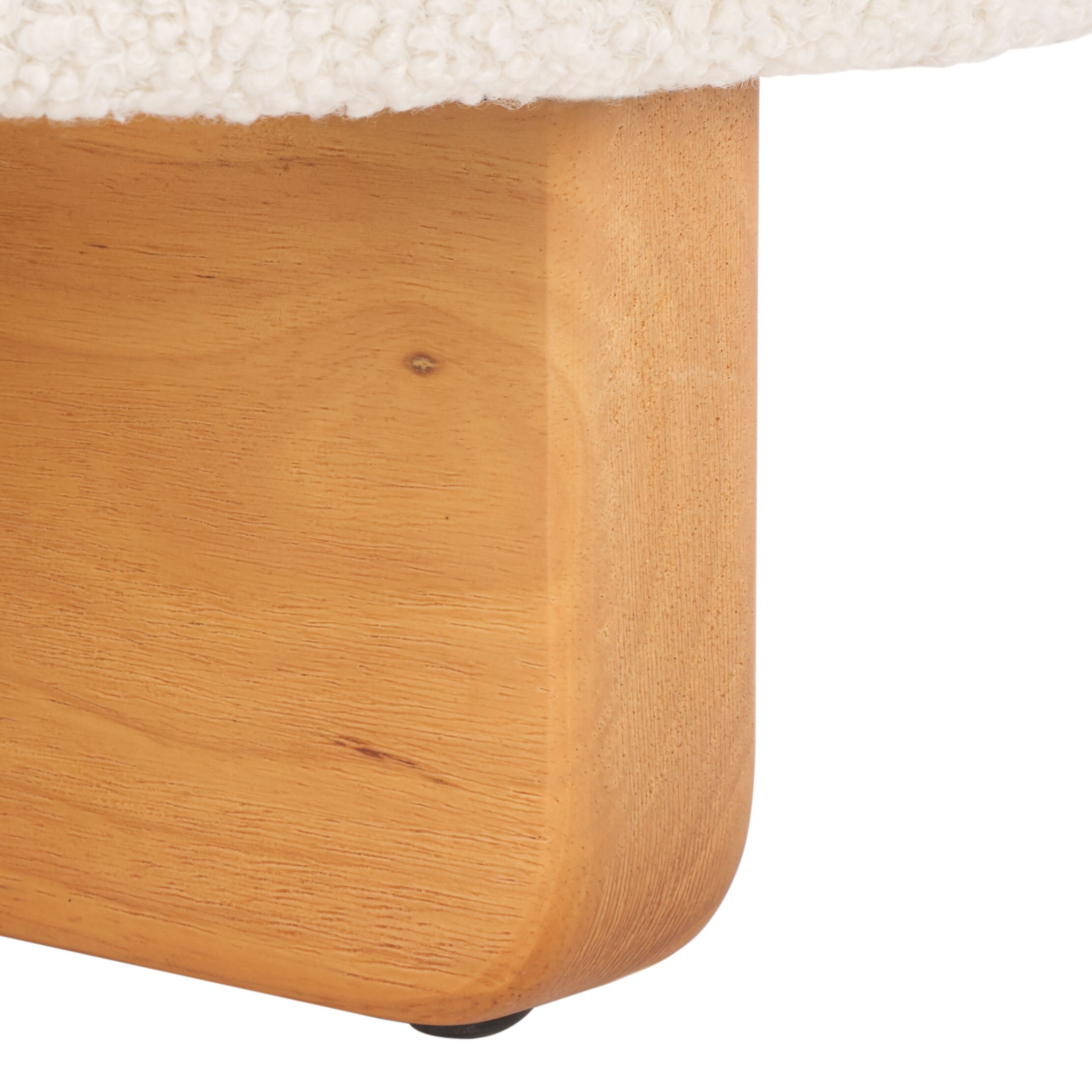 Riah Off White Boucle Round Ottoman with Natural Wood Base