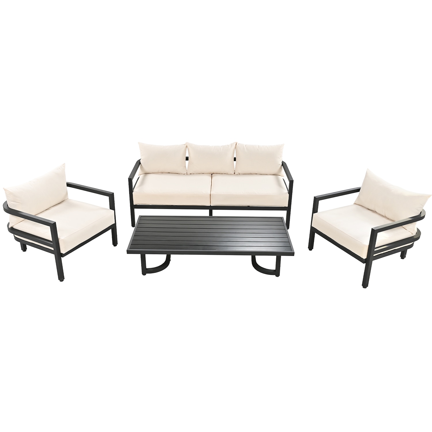 SINOFURN SYA020345BG 4 -Piece Patio Sofa Conversation Set with Off-white Cushions