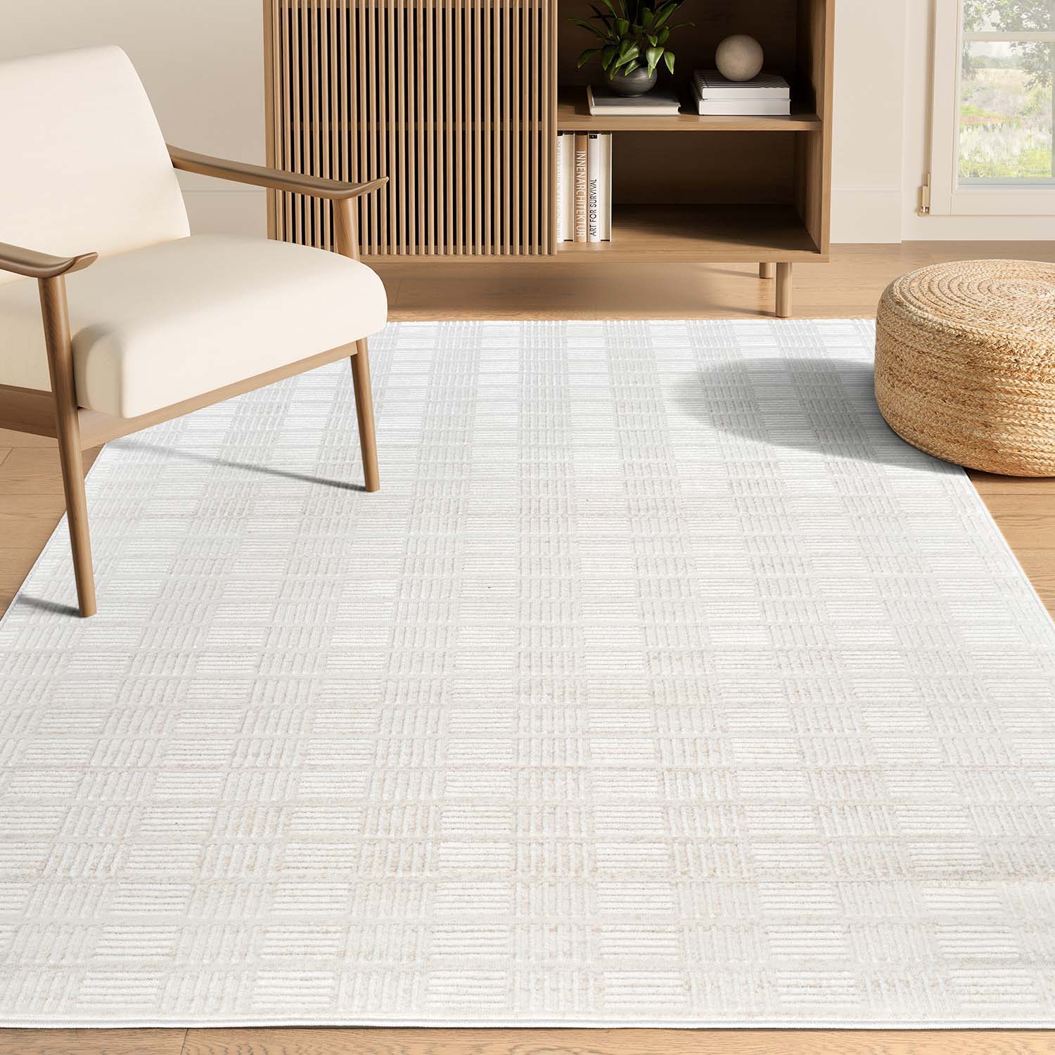 Abani Rugs VER130A-6 Vera 6 x 9 (ft) Loomed Cream Rectangular Indoor Checkered Area rug