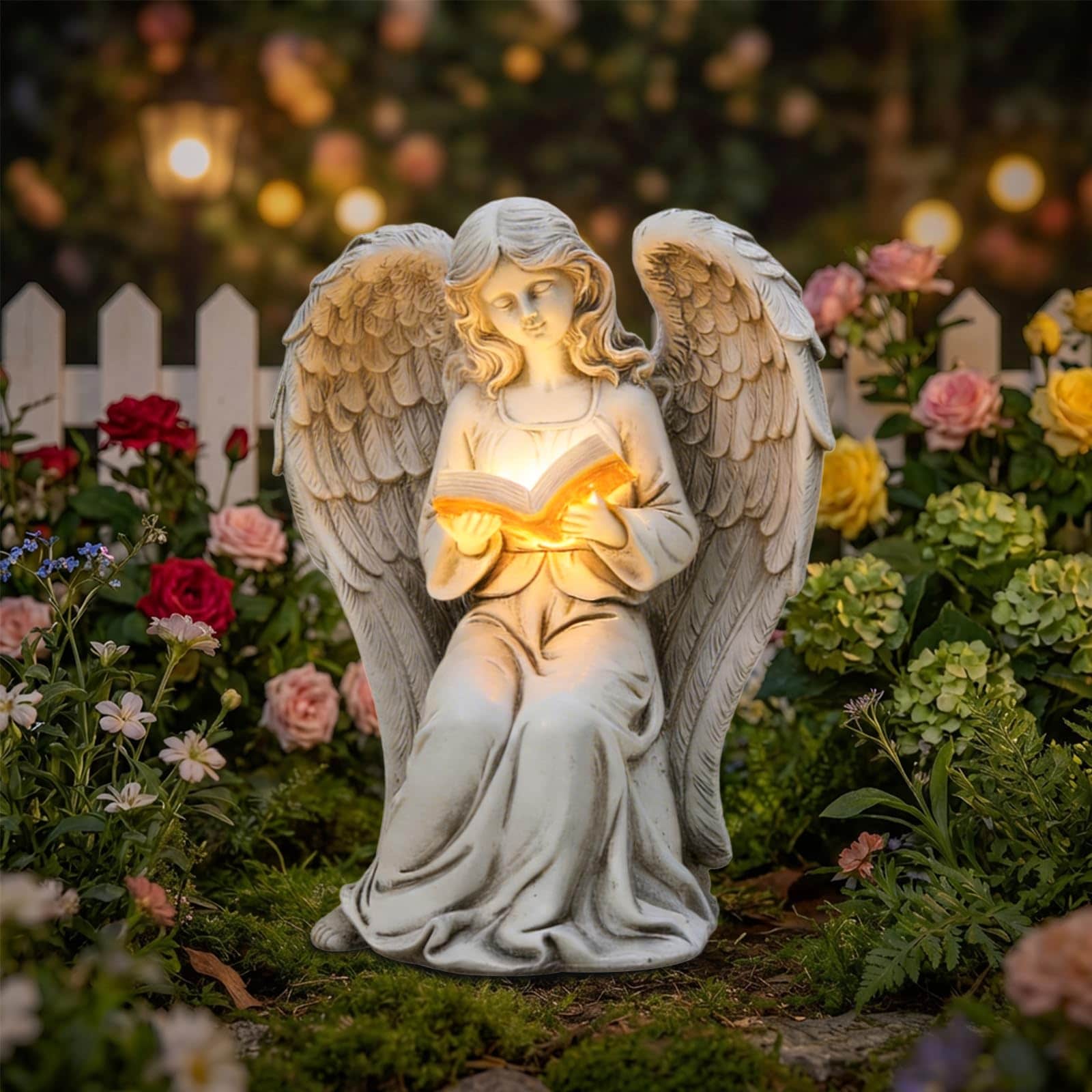 Afoxsos Angel Statue Outdoor Decor Elegant Angel Garden Statue Reading