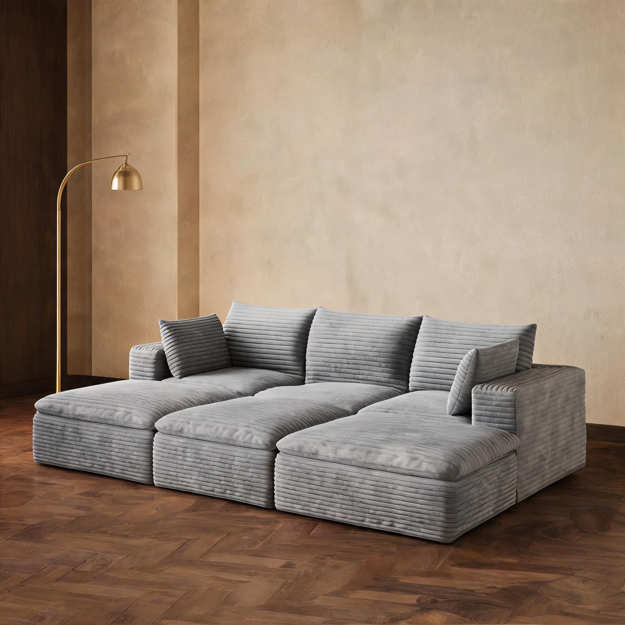 Naturefalls 102-Inch Modular Cloud Sofa in Gray-Toned Corduroy 4 