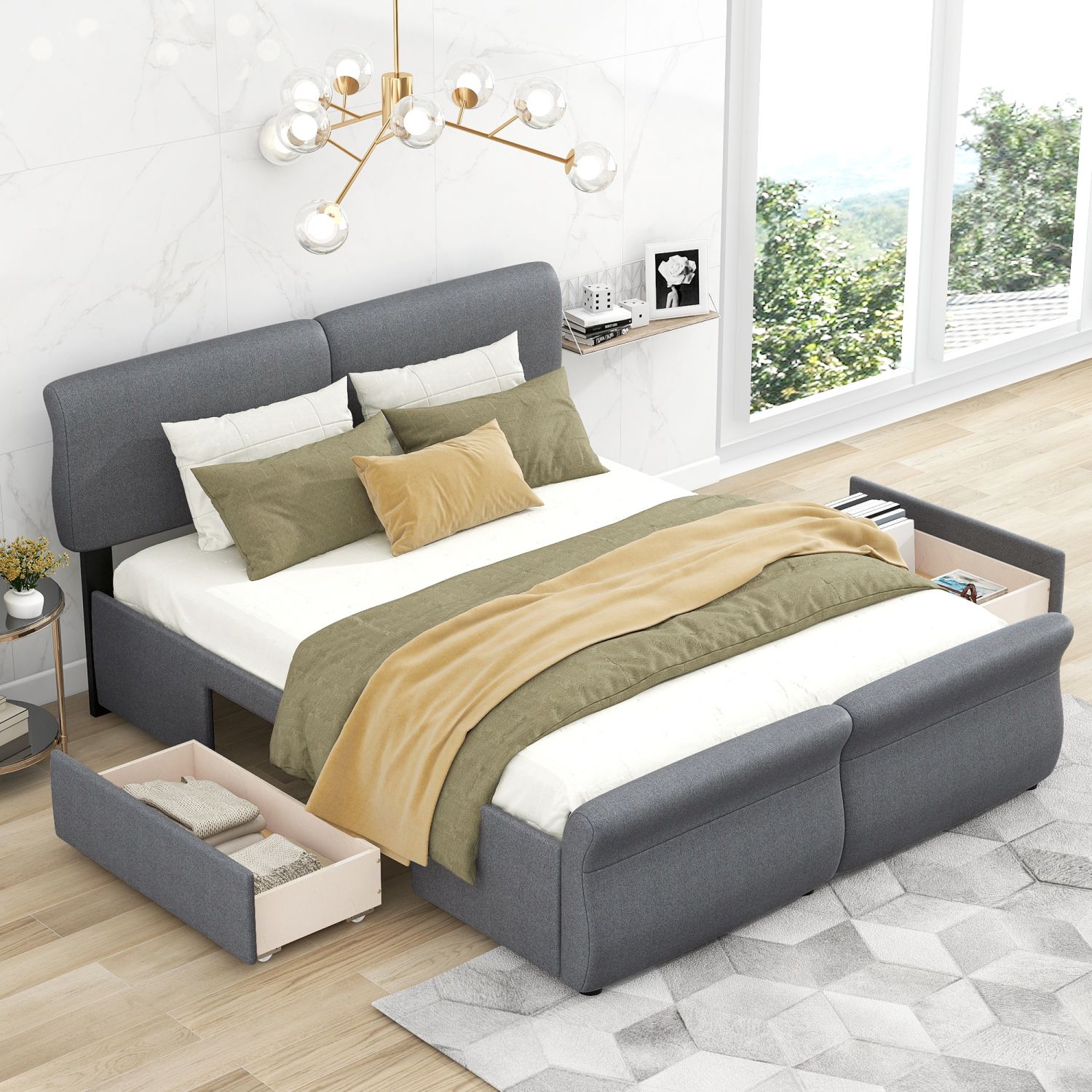 JASMODER GX000532AAE Gray Queen Composite Platform Bed