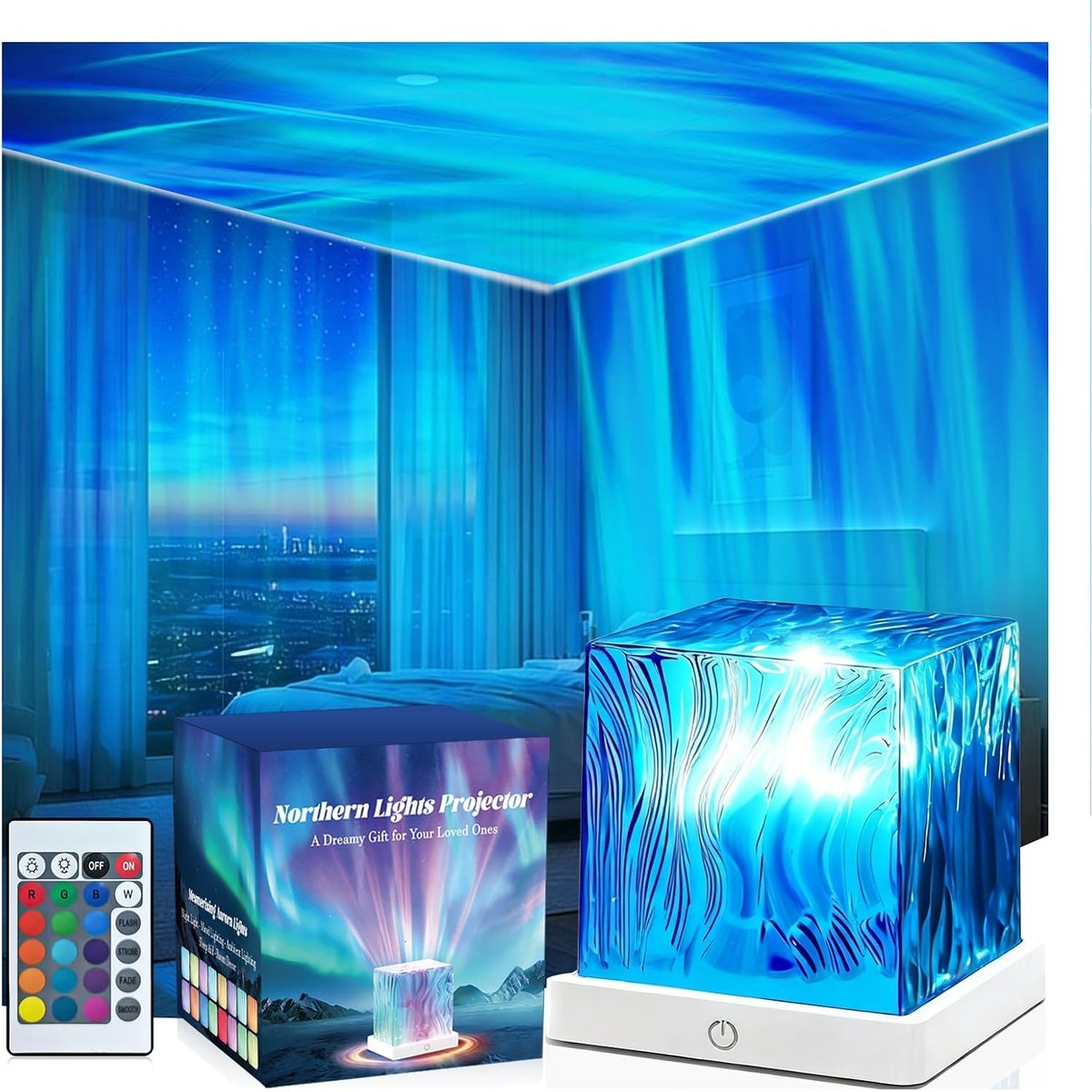 Axinabu  2 Pack Aurora Galaxy Projector with Remote 16 Color Mood Lighting Dimmable Ocean Light for Bedroom Living Room