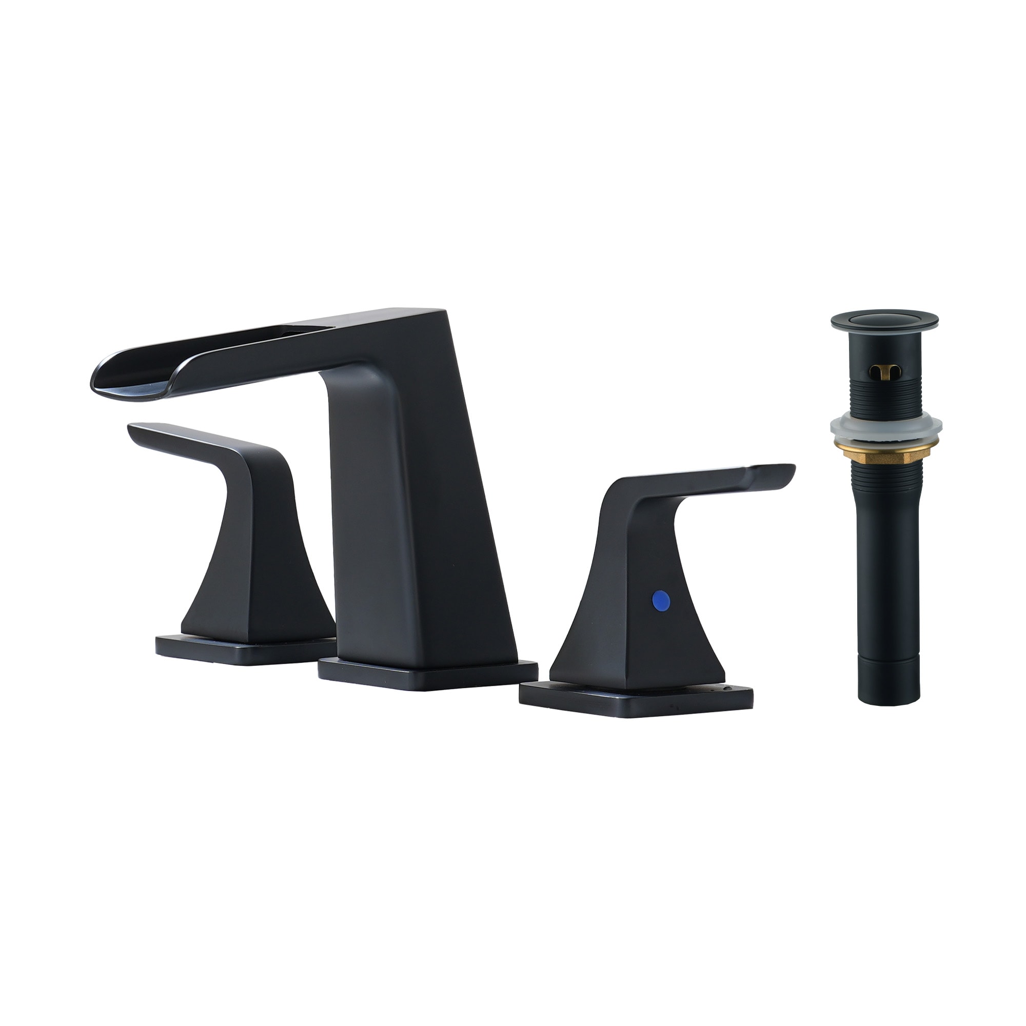 CASAINC KCLT0005-MB 2-Handle Bathroom Sink Faucet Matte Black Widespread 2-handle Waterfall Commercial/Residential Handle Bathroom Sink Faucet with Drain