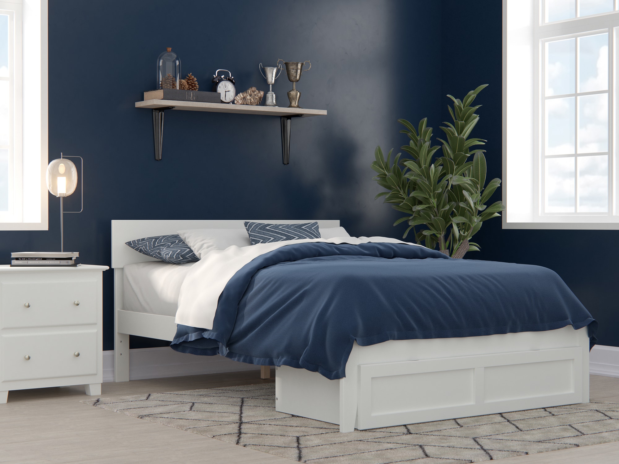 AFI Furnishings AG8112332 Boston White Full Wood Platform Bed with Storage