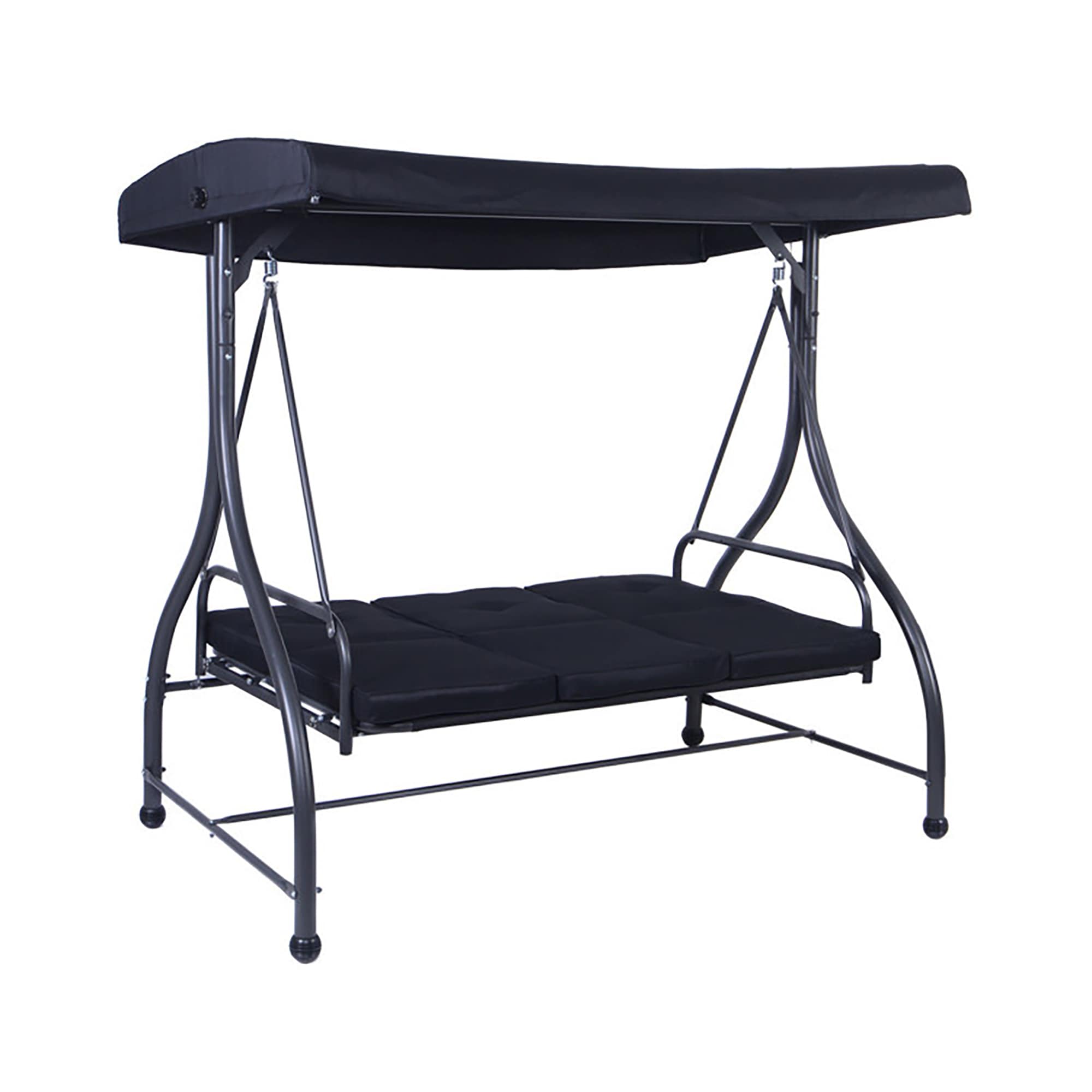 GZMR GZ-OP3004BK 3 Seats Converting Outdoor Swing Canopy Hammock with Adjustable Tilt Canopy-Black 3 -person Black Steel Outdoor Swing