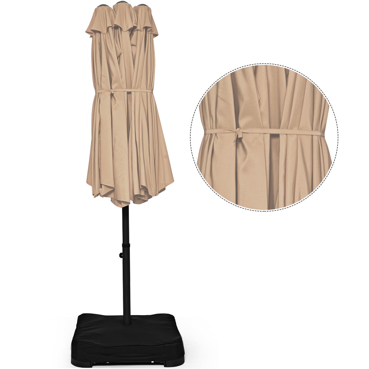 Costway OP70097BE 15-ft Steel Beige Market Patio Umbrella with Base