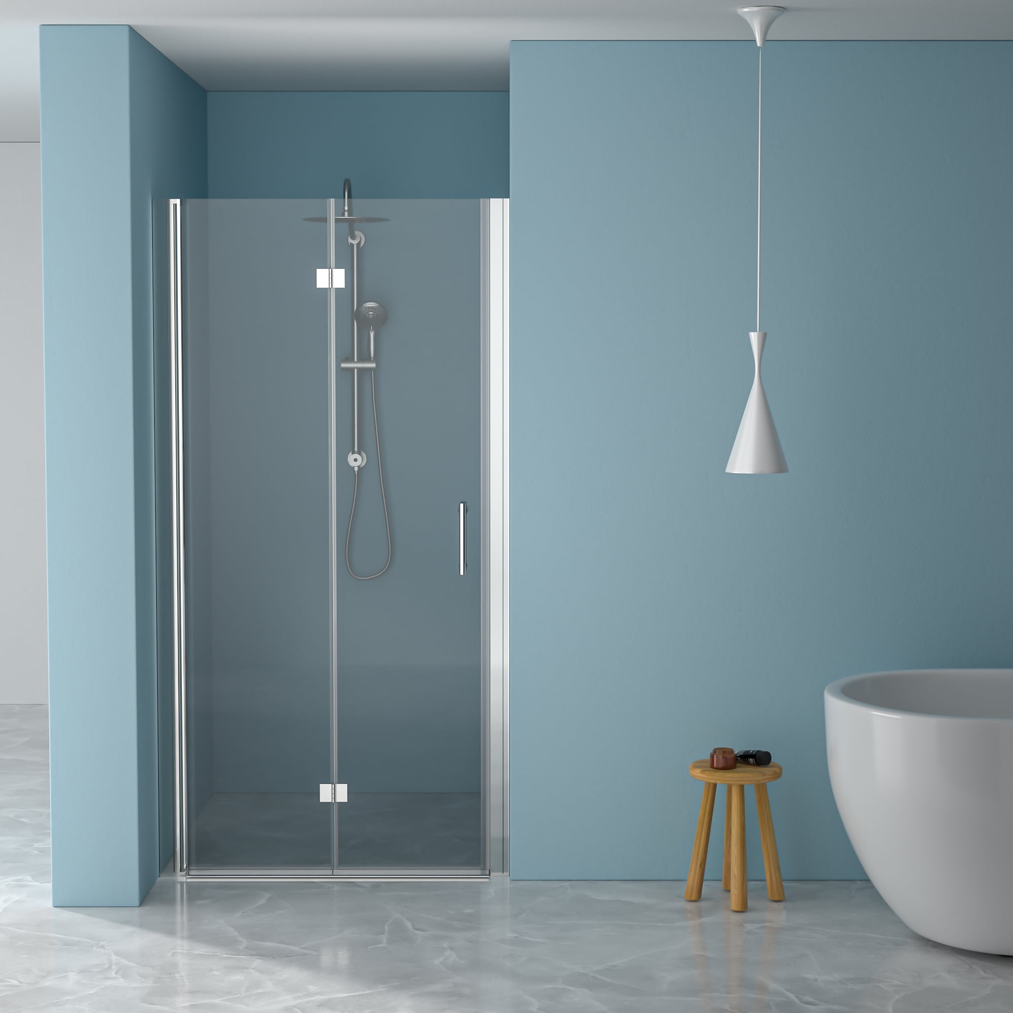 LUXEYARD 34in W x 72in H Fold Frameless Shower Door with Tempered Glass 1/4 inch (6 mm) Chrome