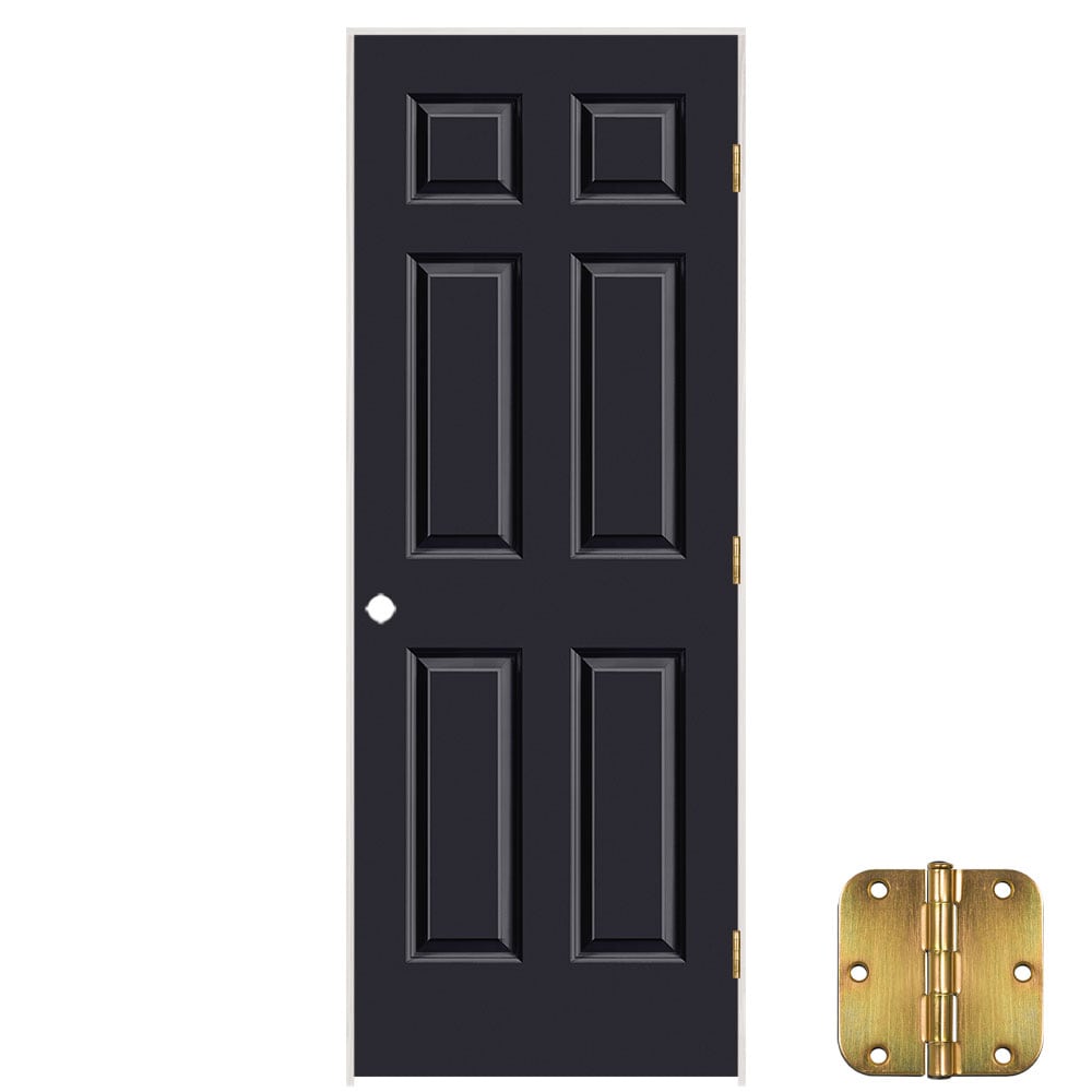 Masonite 641451 30-in x 80-in Midnight Solid core 6-panel Left hand Smooth Prefinished Molded composite Flat Jamb Single Prehung Interior Door