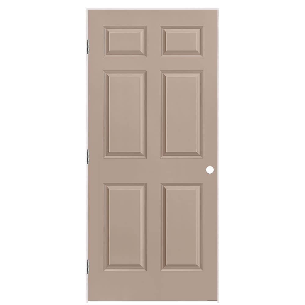 Masonite 1317375 36-in x 80-in Sandpiper Solid core 6-panel Left hand Smooth Prefinished Molded composite Flat Jamb Single Prehung Interior Door