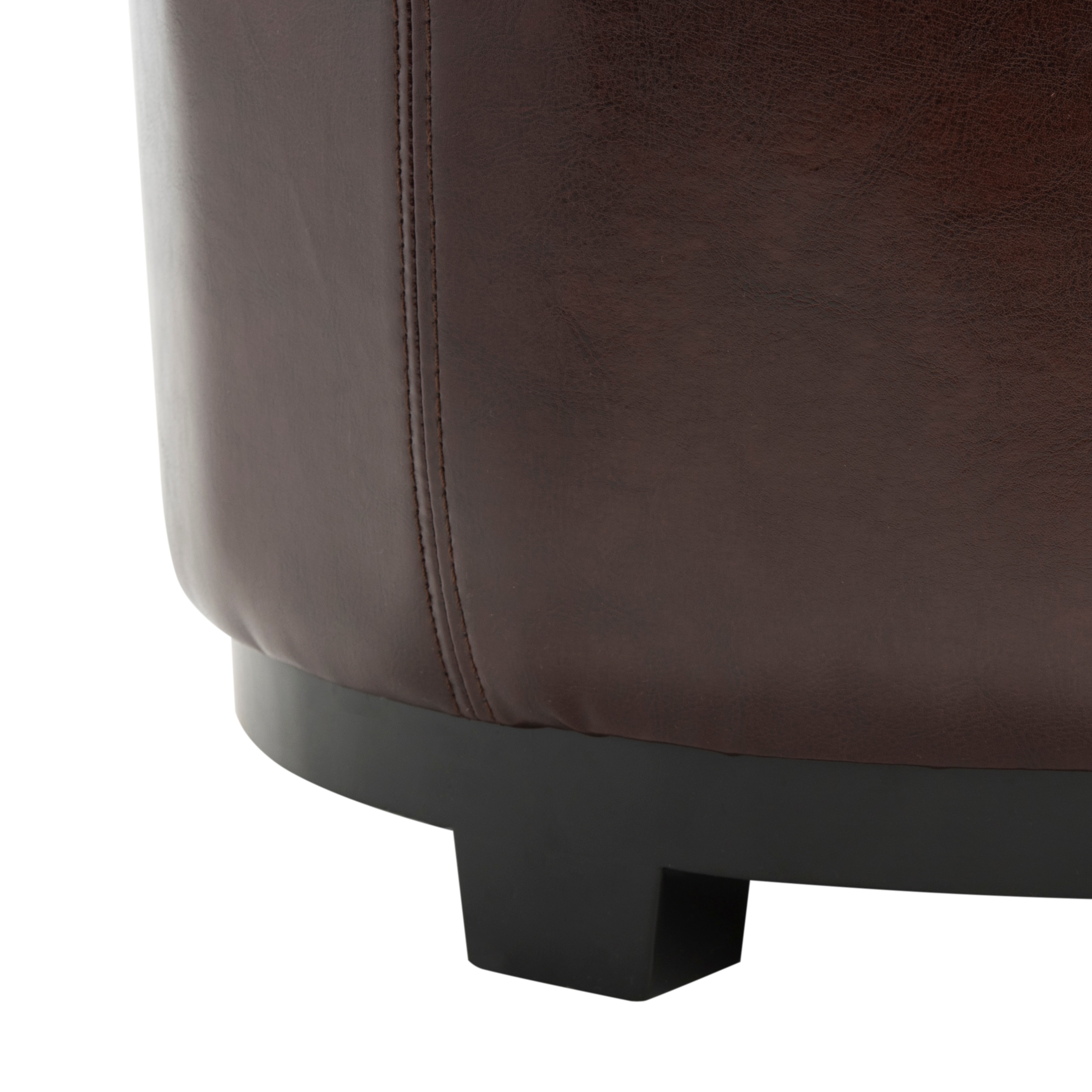 Transitional Cordovan Round Ottoman with Storage Tray