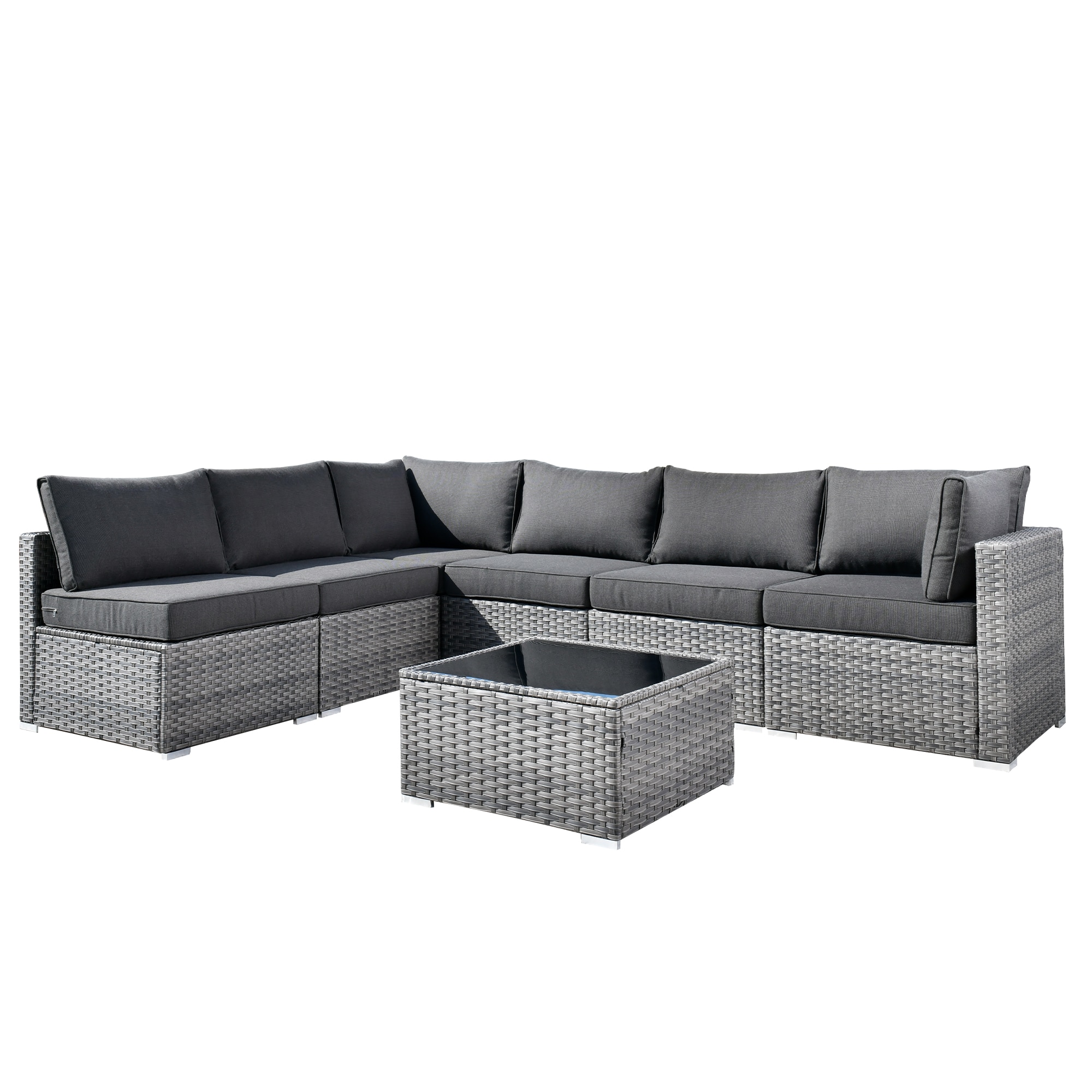 weaxty Kuuga Wicker Outdoor Sectional with Black Cushions and Steel ...