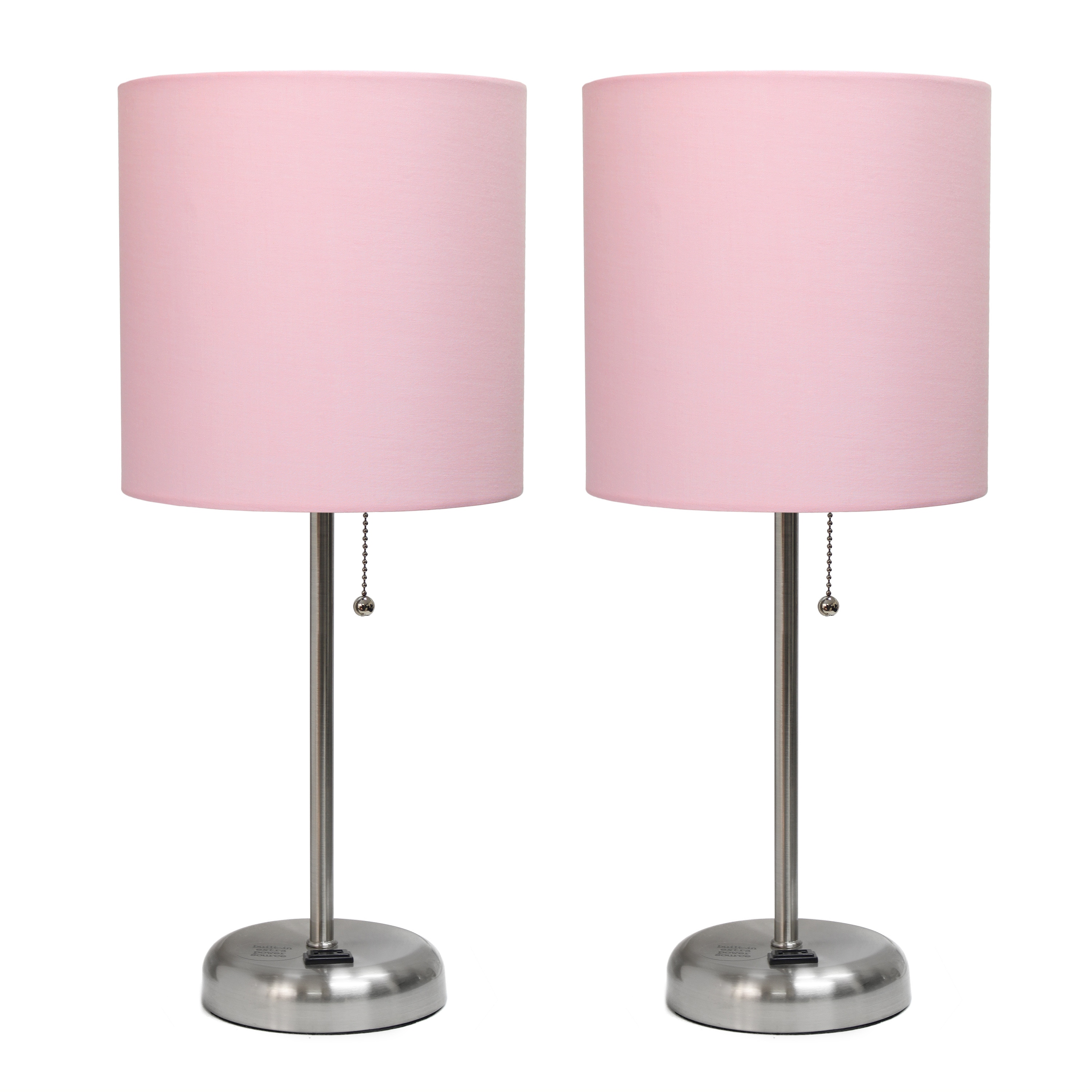 Creekwood Home CWT-2009-LP-2PK Oslo 19.5-in Brushed Steel/Light Pink Shade LED Pull-chain Table Lamp with Fabric Shade 2 -Set