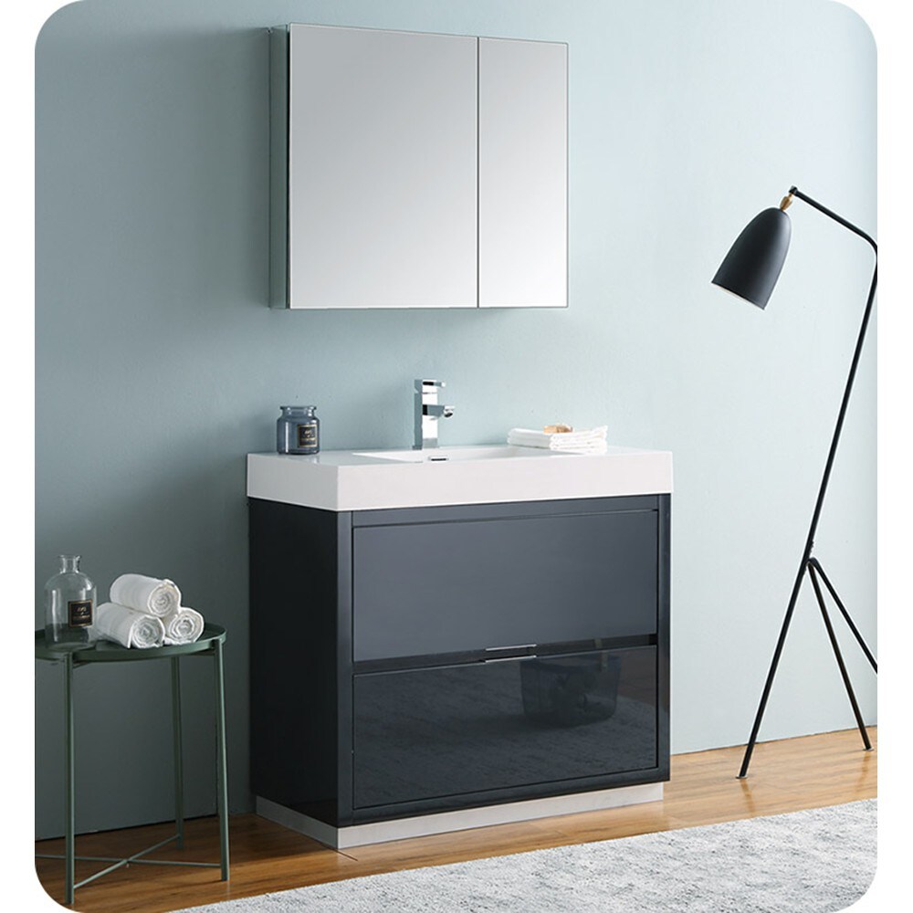Sleek 36" Glossy Gray Freestanding Modern Vanity with Integrated Sink