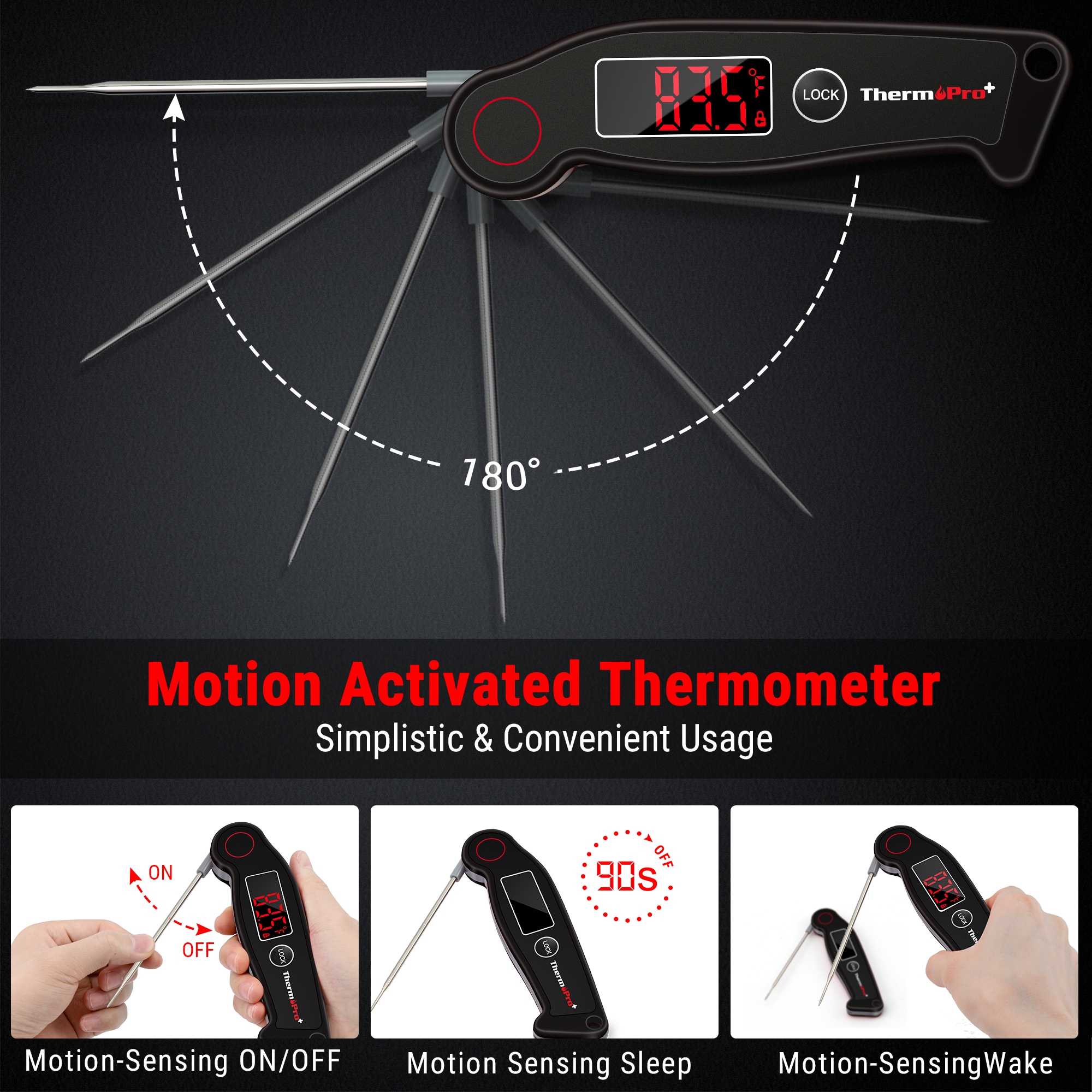 Multi Angle Meat Cooking Thermometer Instant Read Magnetic Suction Cup ABS  Widely Used with Folding Probe