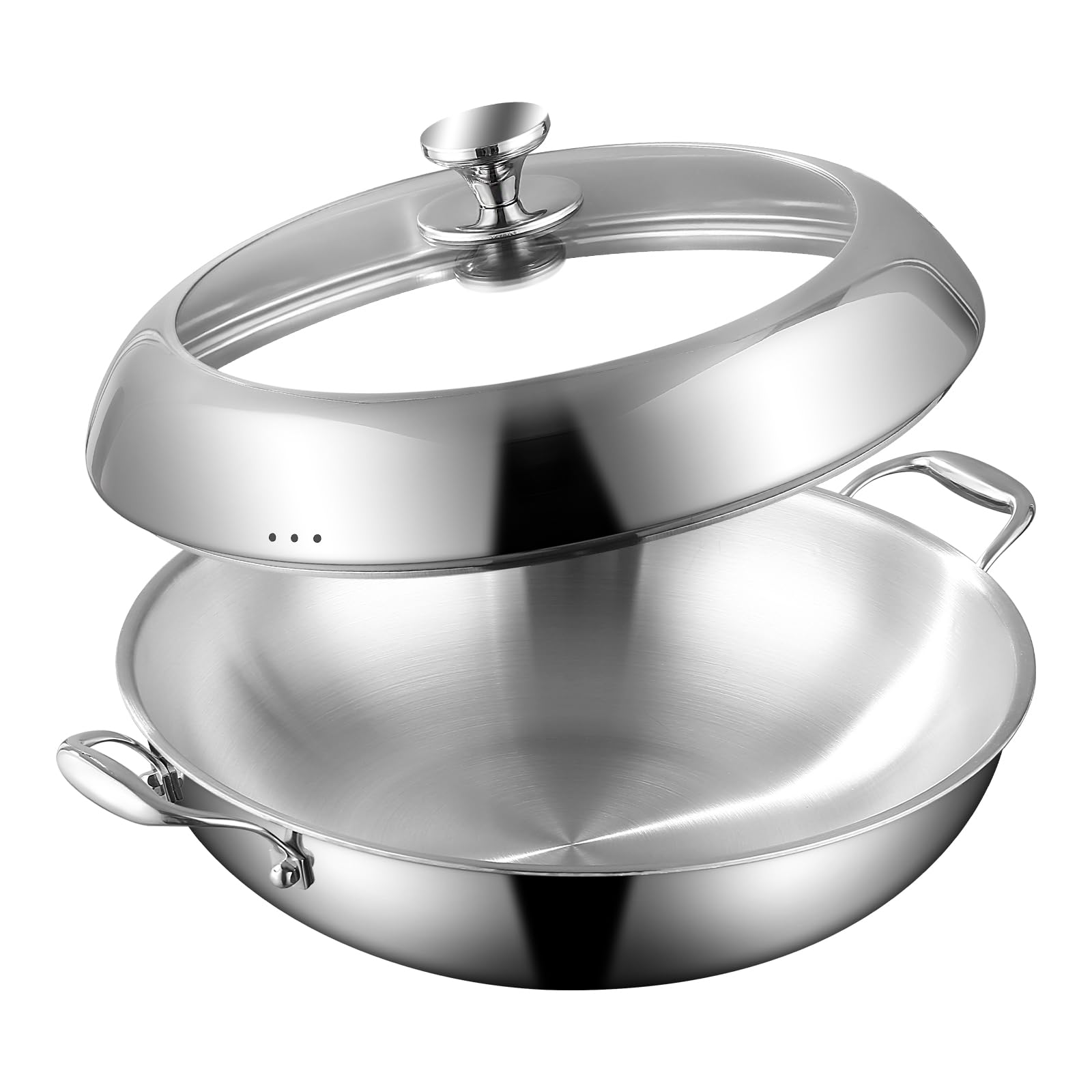 Aoibox  14 In Tri Ply Stainless Steel Nonstick Flat Bottom Induction Wok with Lid for Glass Top Up to 600 F