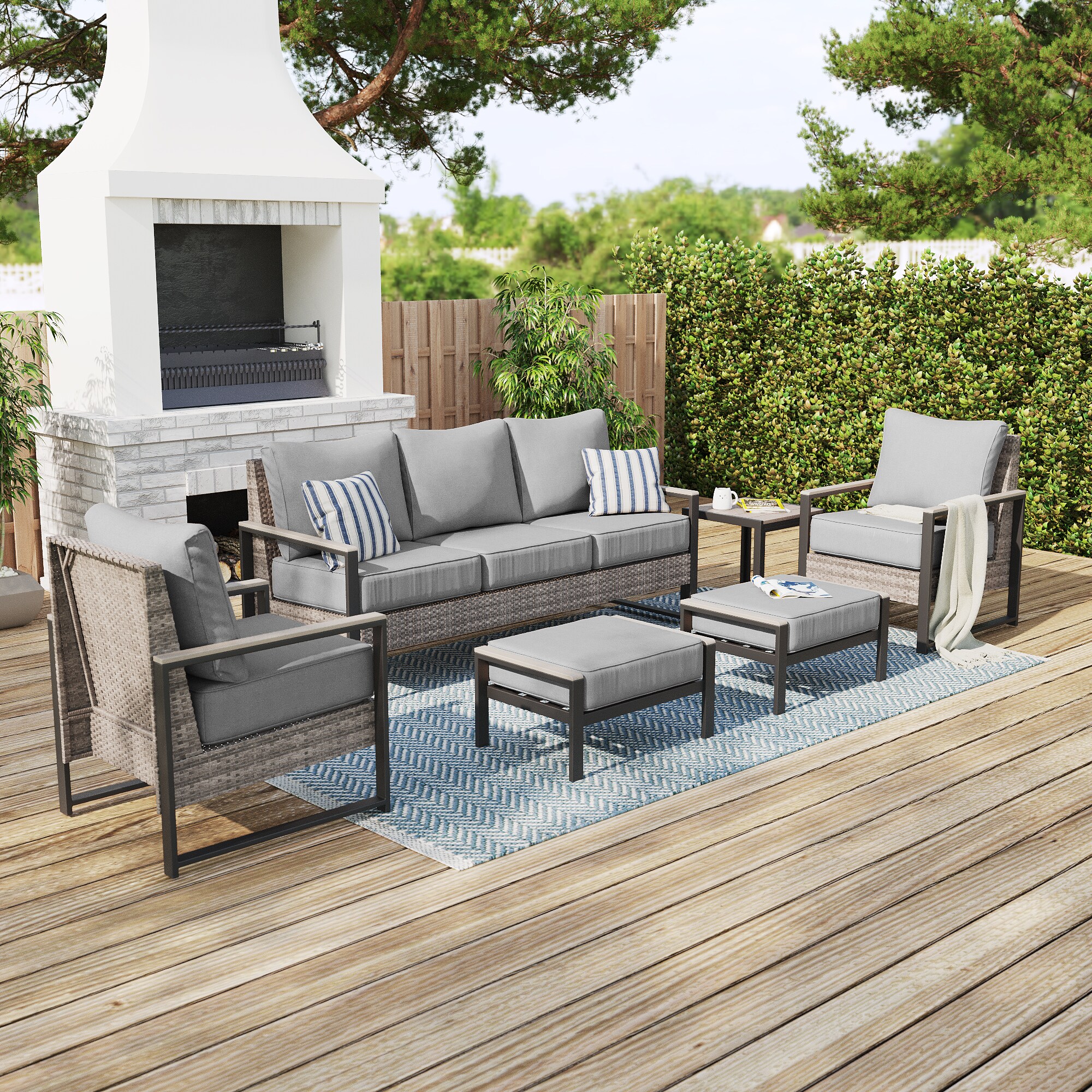 ACEGOSES LW-148HGY-T7 Skytop 6 -Piece Wicker Patio Sofa Conversation Set with Gray Cushions