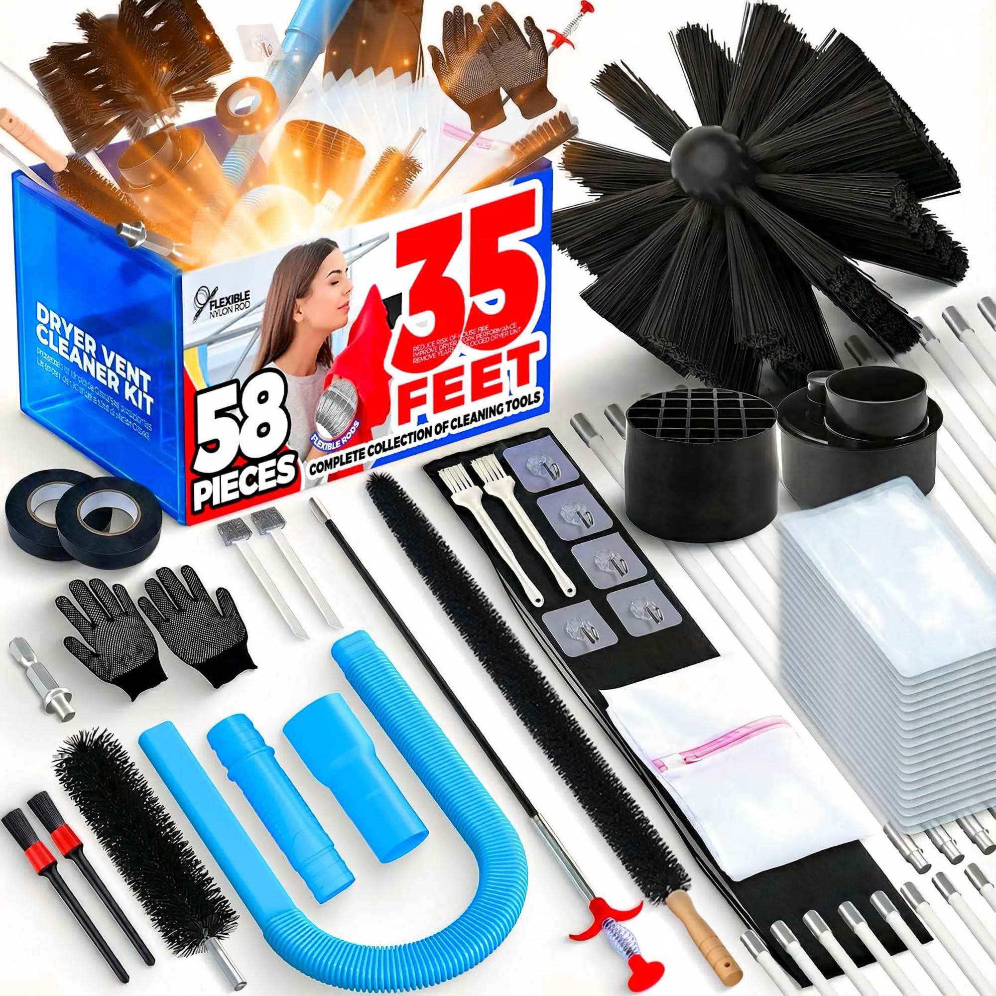 Numhew Dryer Vent Cleaning Kit with Nylon Rods Vacuum Hose Brushes and Drill Attachment #NHDREW534366