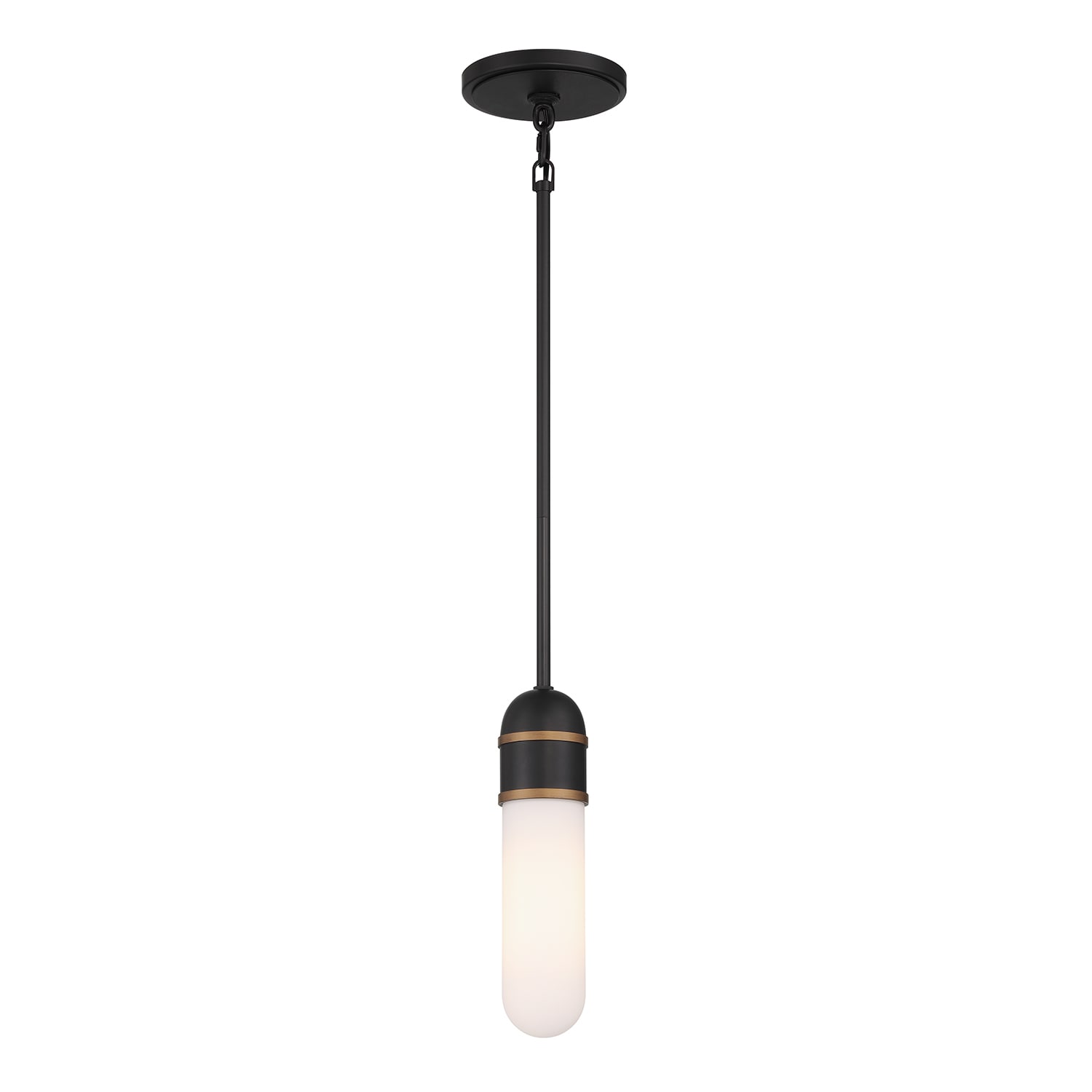 Crystorama CAP-8511-MK-TG Capsule 1 -Light Matte Black + Textured Gold Mid-century Opal glass Cylinder Integrated LED Mini Hanging Pendant light