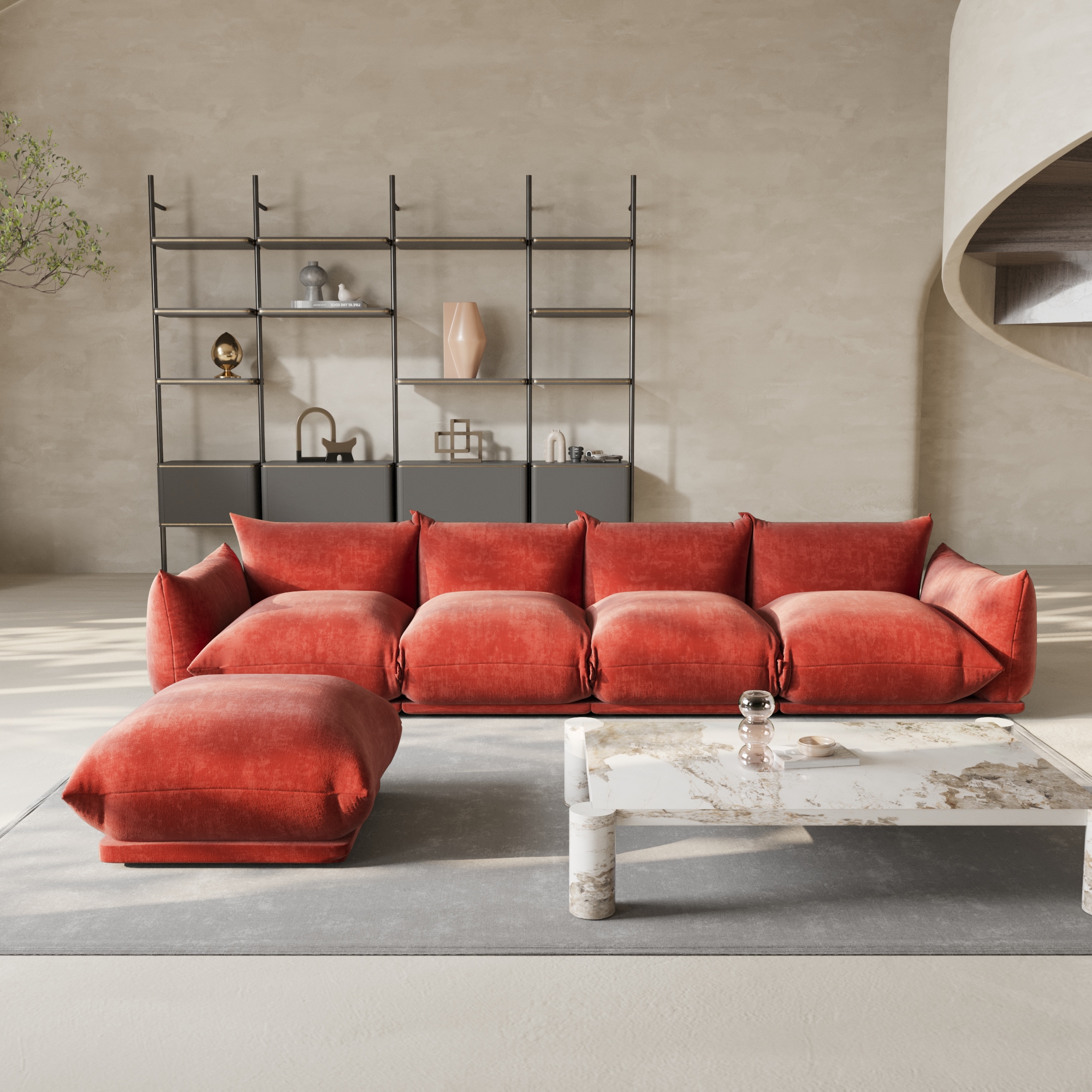 BuotiqHom DH-A-119OR-S4+1 131-in Modern Orange Chenille 4 -seater Sectional