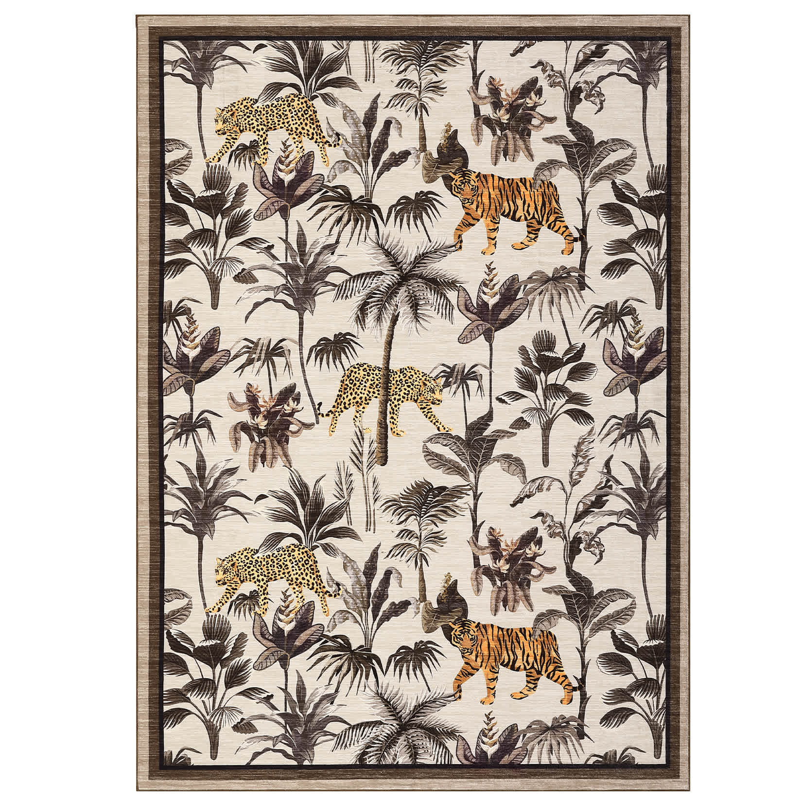 Qeetex LSN-PHK-34C6JRT3 10 x 13 ft Polyester Cashmere Imitation Camel Rectangular Hallway Bathroom Entryway Kitchen Office Foldable Jungle Tiger Leopard Printed Modern Washable Area Rug
