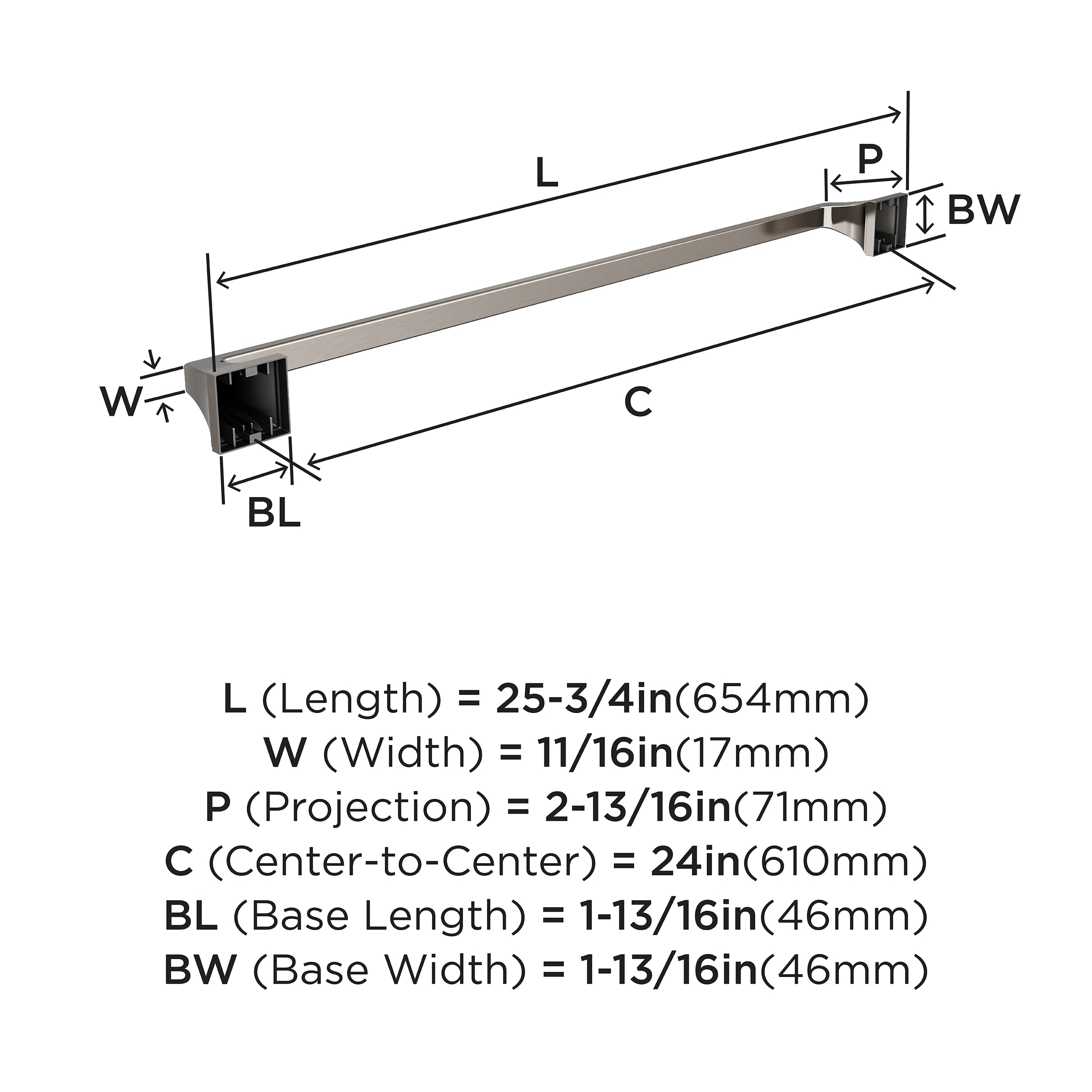 Mulholland Brushed Nickel 24-Inch Wall Mounted Towel Bar