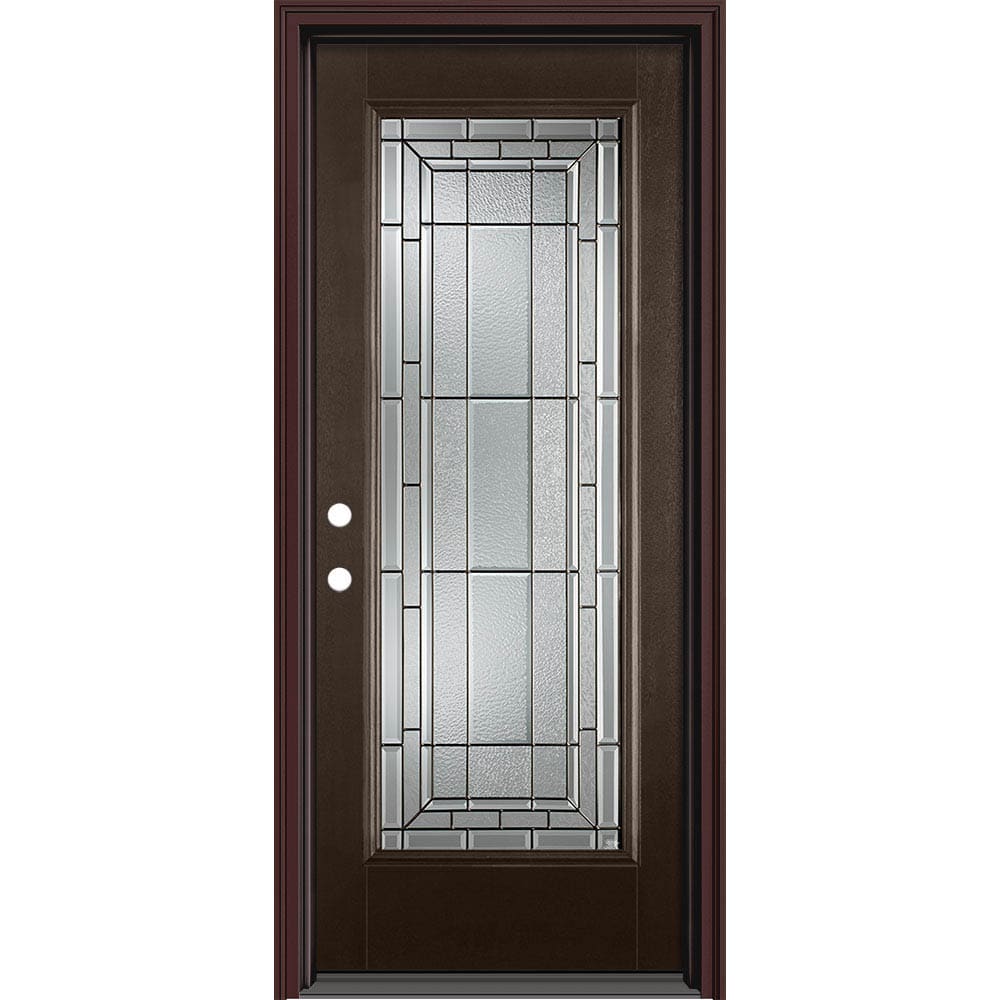 Masonite 631335 Sequence 32-in x 80-in x 4-9/16-in Fiberglass Full lite Right-hand inswing Walnut Painted Prehung Front Door with Brickmould Insulating core