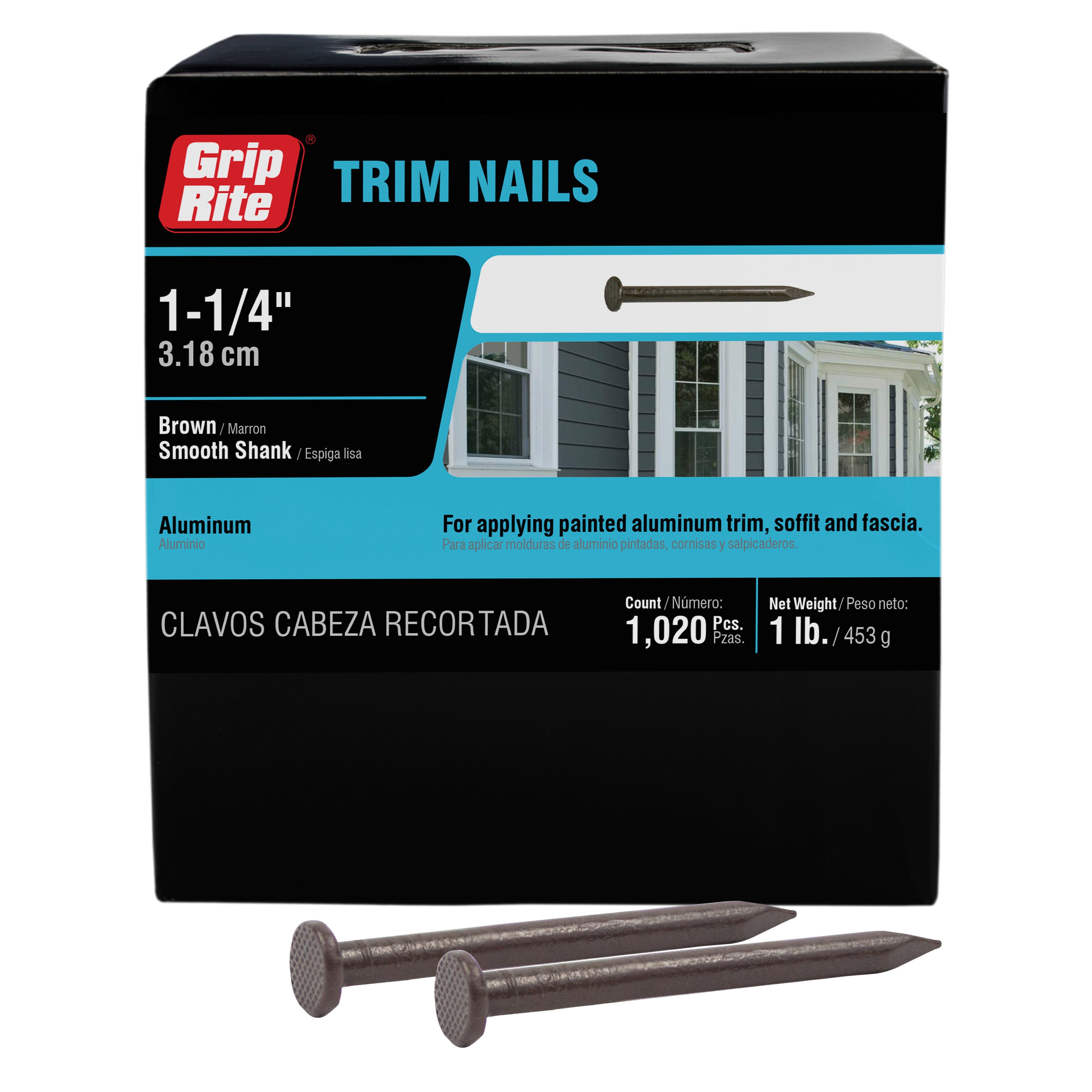1 1/4" Trim Nails Stainless Steel BROWN Finish Nails 1lb box GRIP Rite 