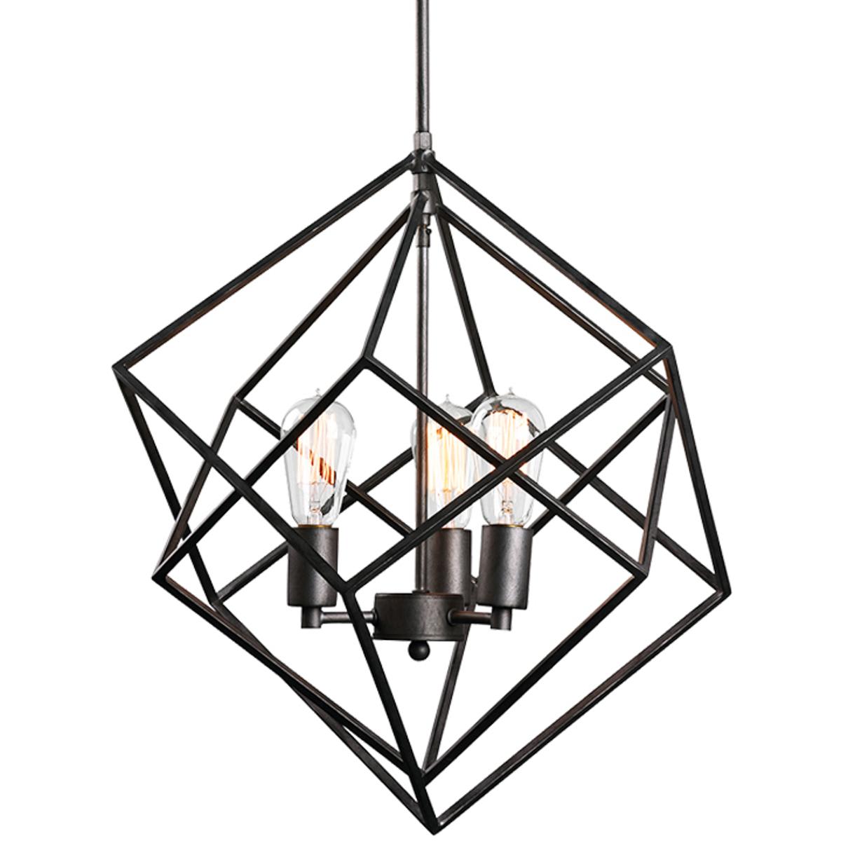 Matteo Lighting C54623RB Geometry Series 3 Light 195 inch Rusty Black Pendant Ceiling Light