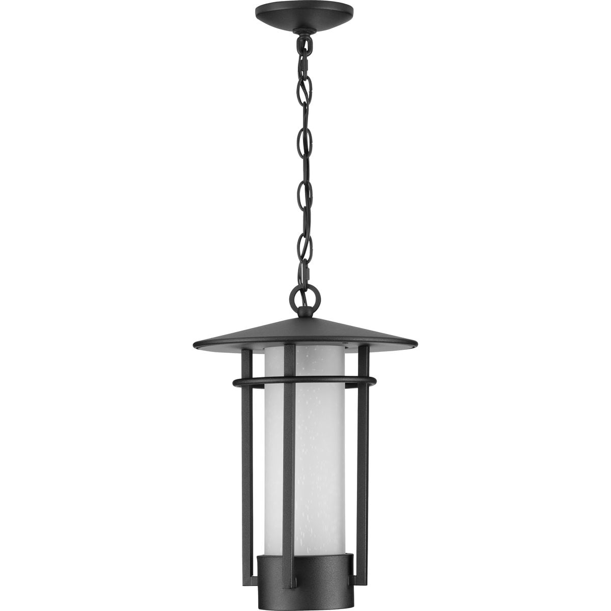 Textured Black Steel Outdoor Hanging Lantern with Etched Glass