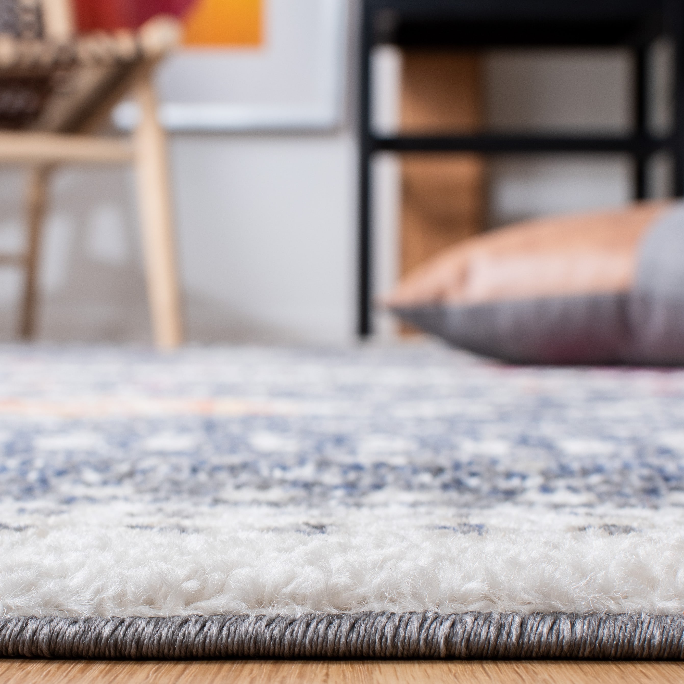 Gray and Beige Synthetic Runner Rug 2'6" x 8'