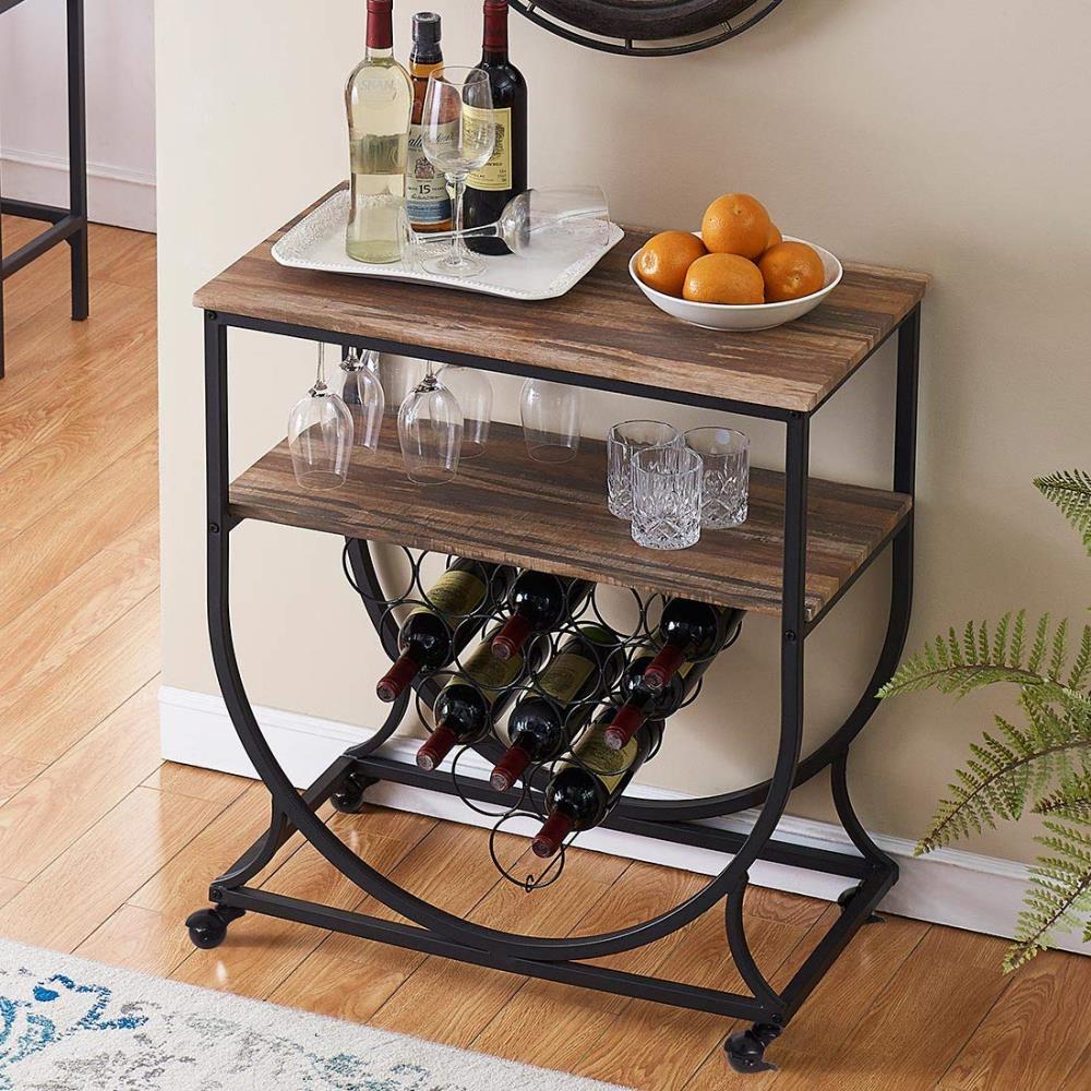 KINWELL Industrial Bar Cart On Wheels for Home Wine Rack Cart