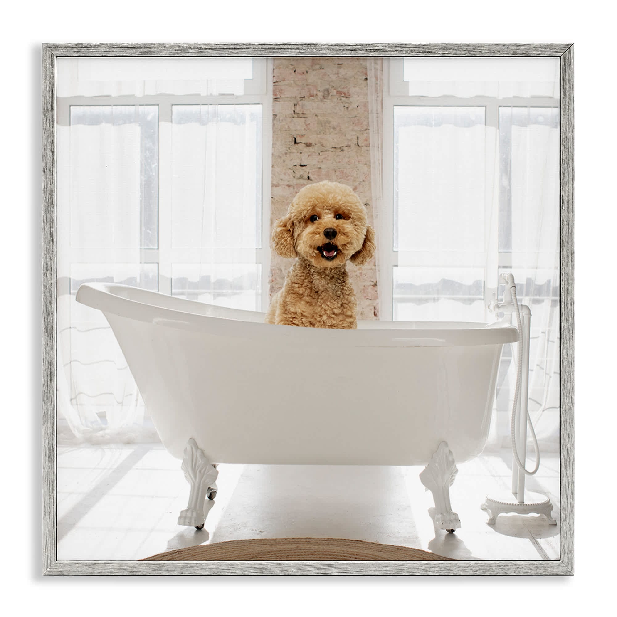 Stupell Industries - Happy Puppy in Bathtub Gray Framed Giclee Art By CAD Designs 12 x 12