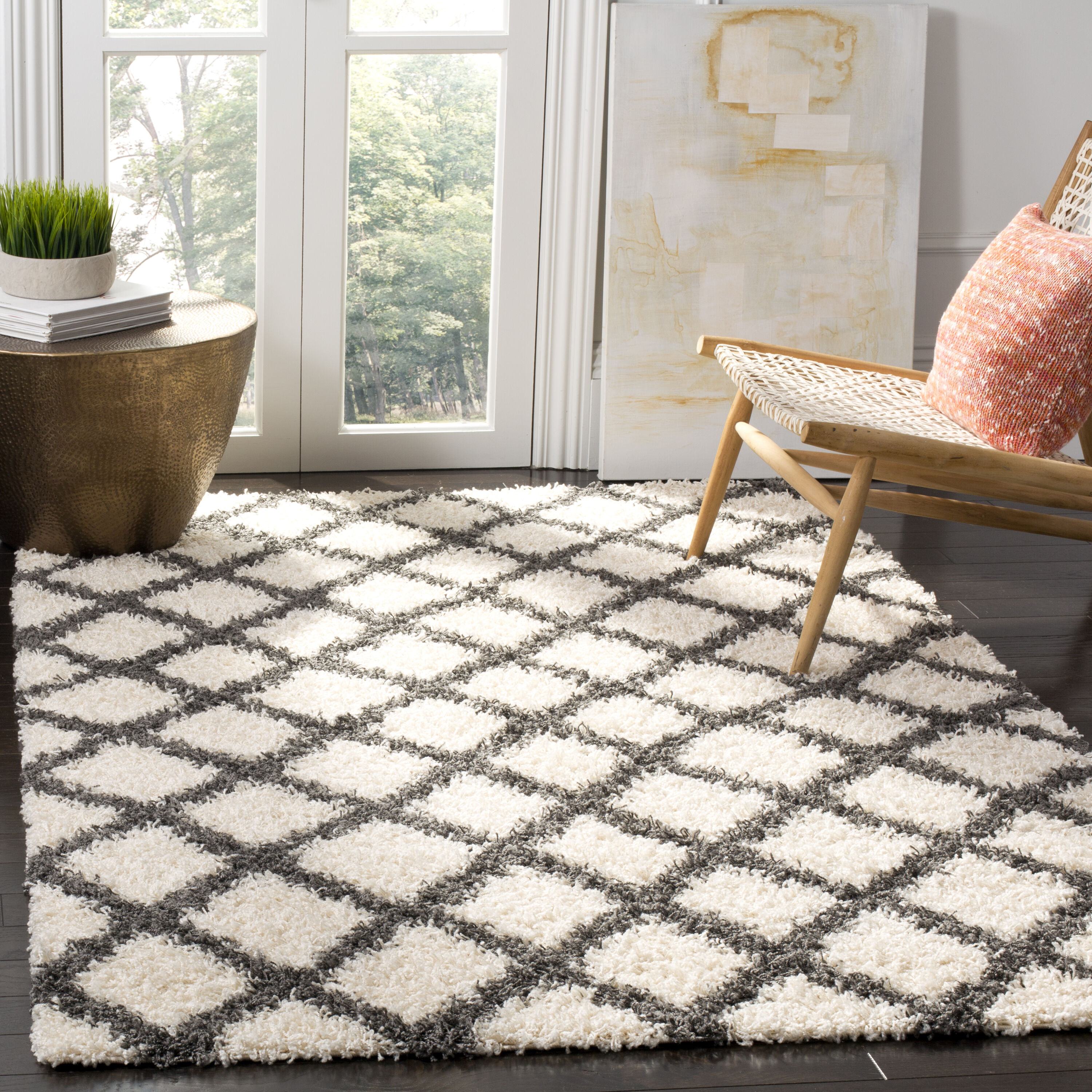 Safavieh - Dallas Shag 258H Ivory Dark Grey 5ft-1in x 7ft-6in