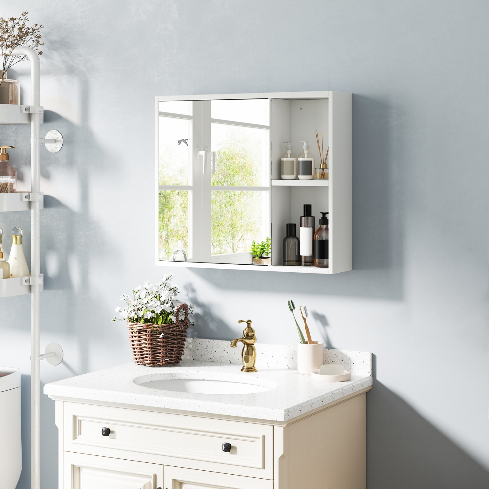 BABOOM Bathroom Medicine Cabinet with Single Mirror Door and 2 Adjustable Shelves