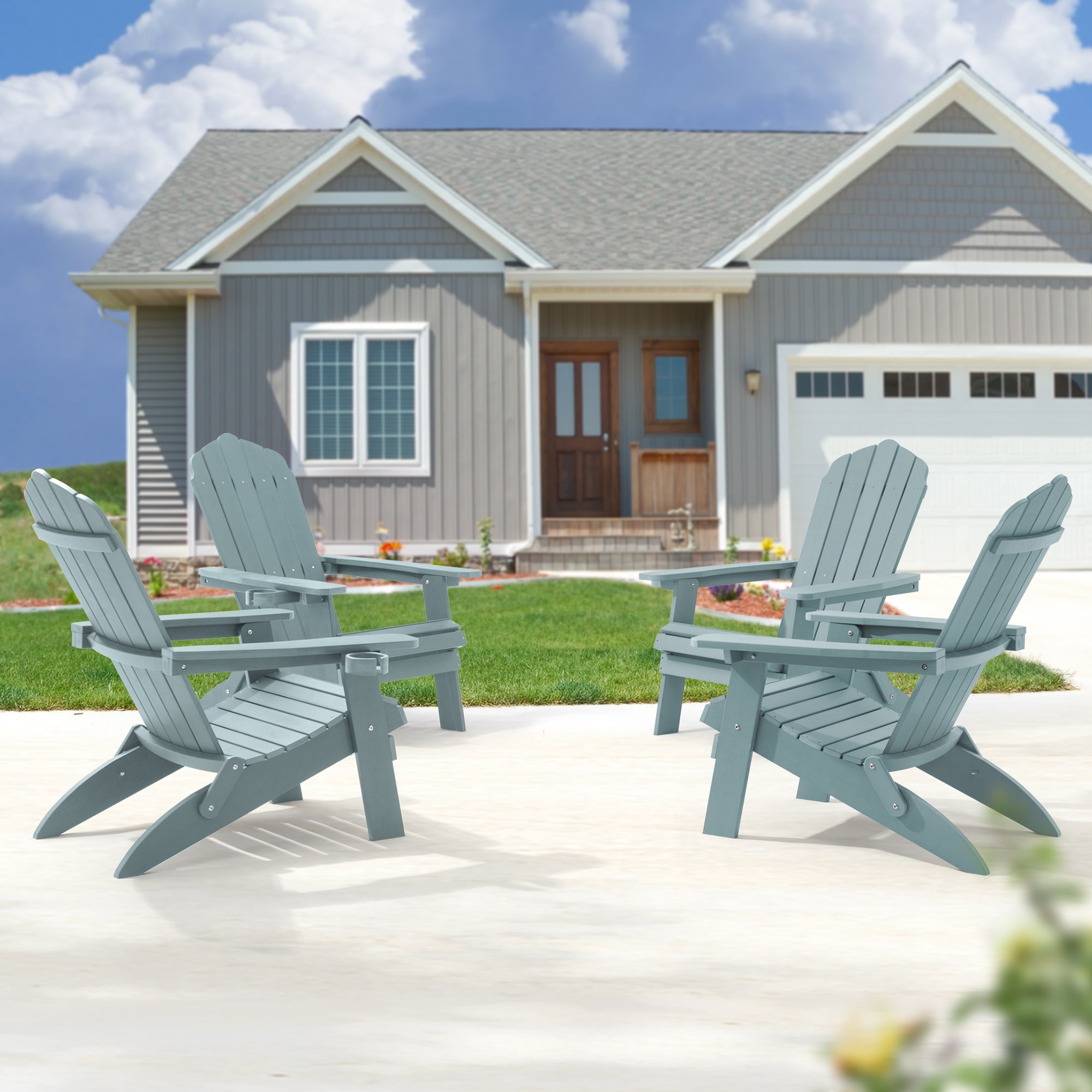ACEGOSES LW-QW-105-LB-4 Foldable Adirondack Chair Set of 4 Turquoise Stationary Adirondack Chair with Slat Seat