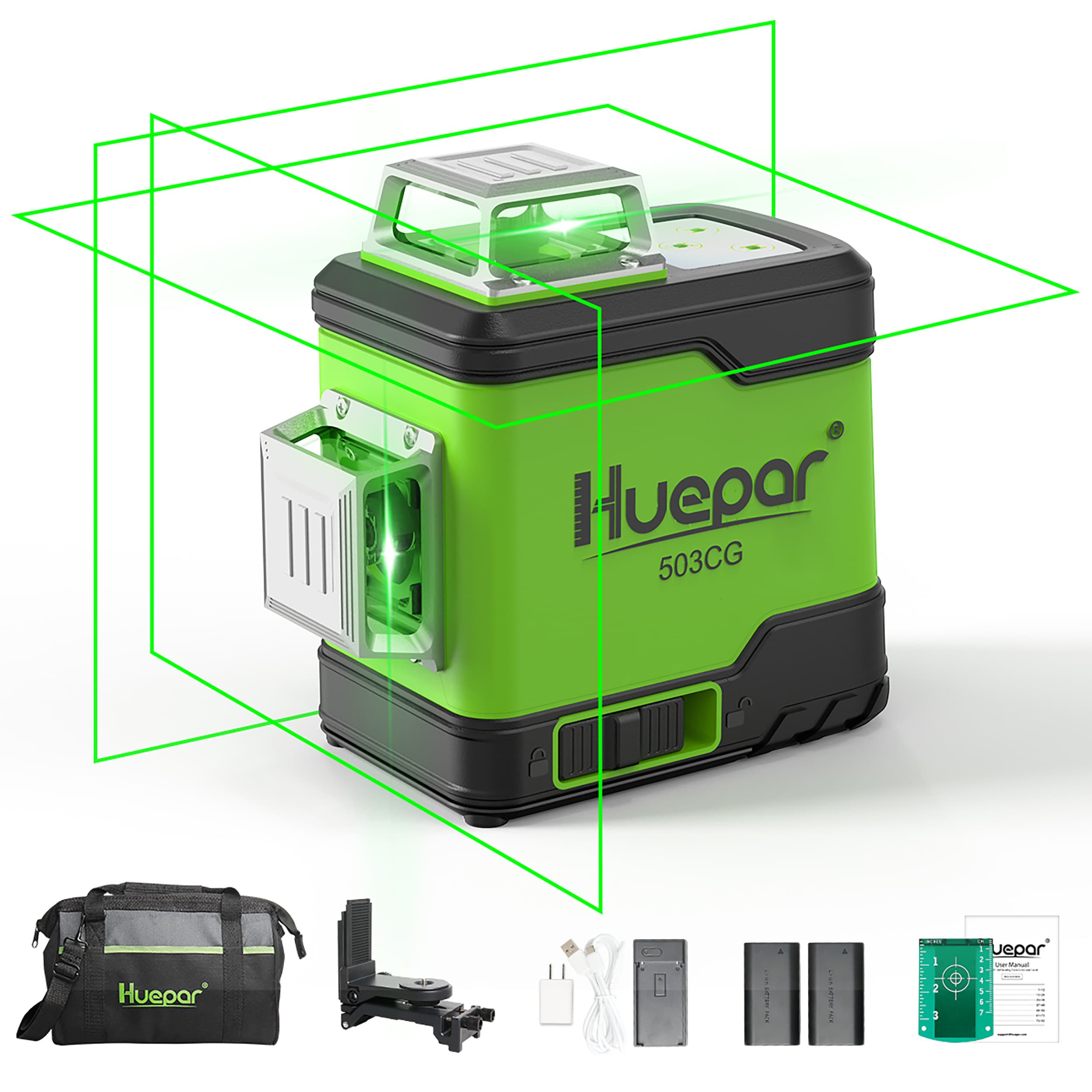 Huepar Green 200-ft Self-Leveling Indoor/Outdoor Cross-line Laser Level  with 360 Beam in the Laser Levels department at