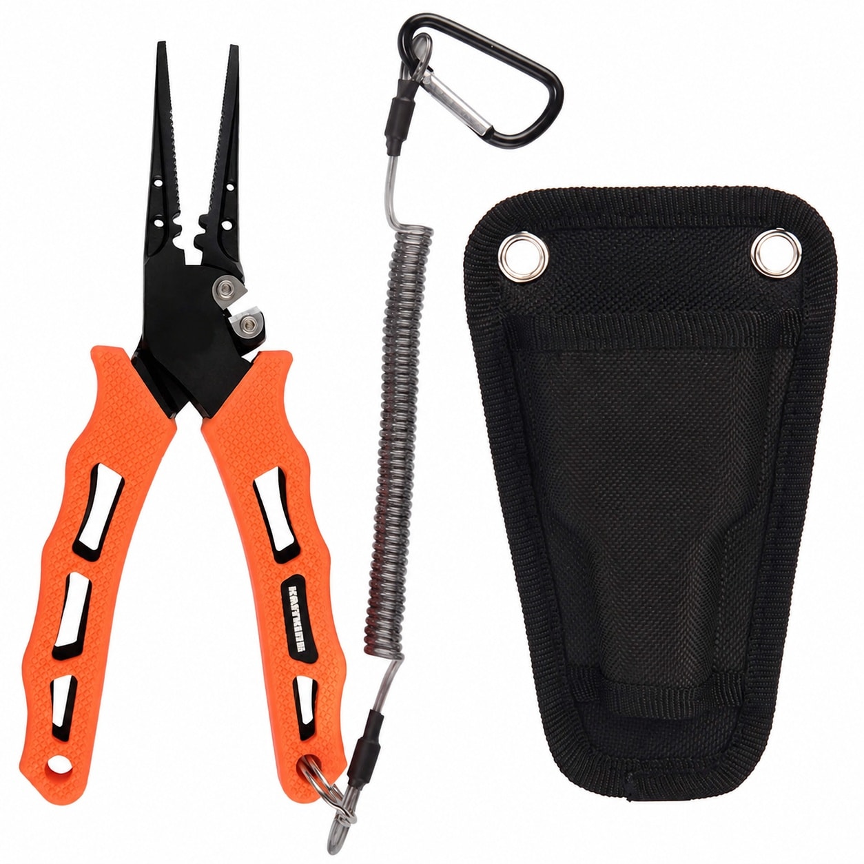 AKSCYZM 7 inch stainless steel fishing pliers saltwater resistant with tungsten carbide cutters split ring jaw crimping slots ergonomic rubber #LAK0618K077